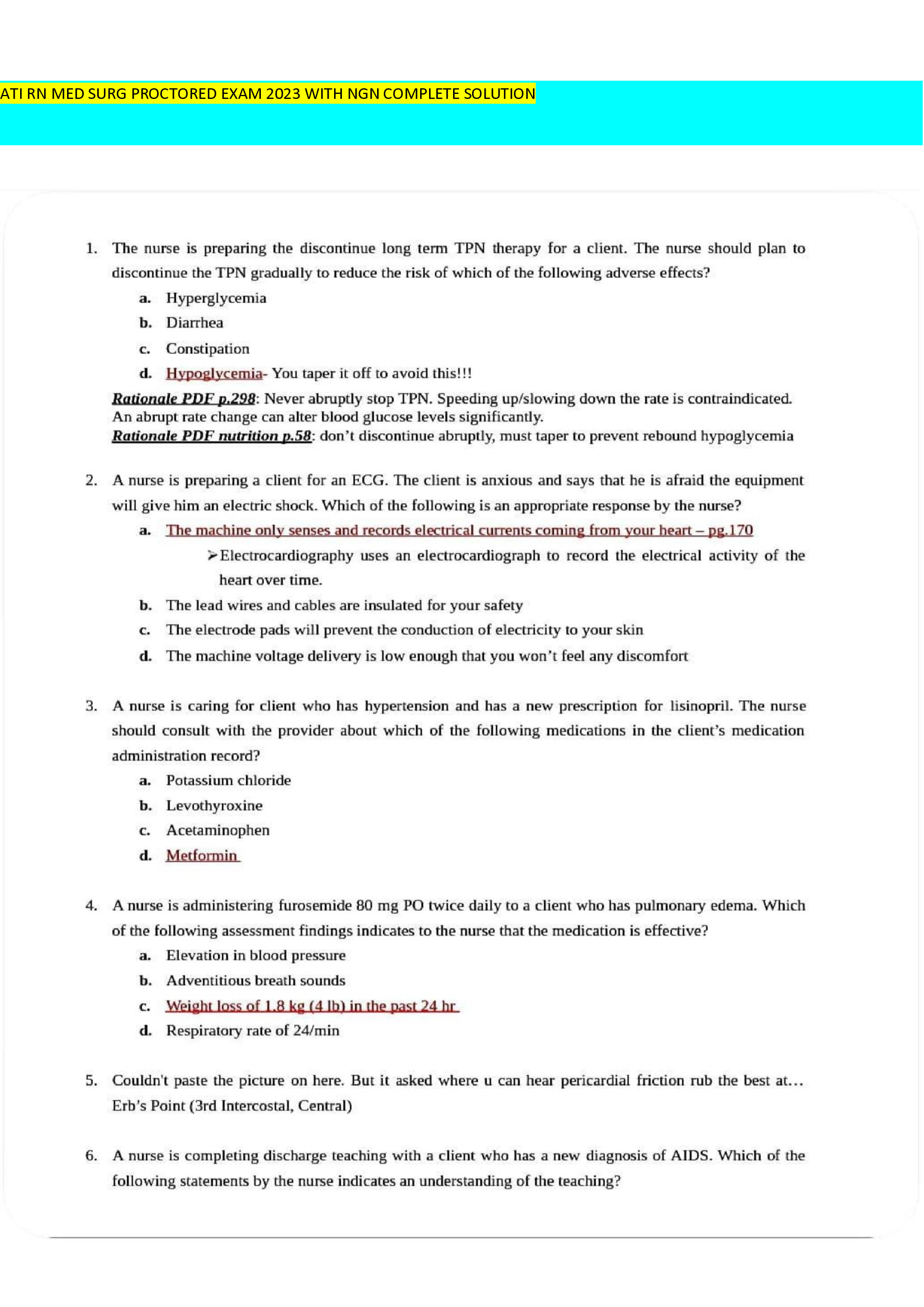 ATI RN MED SURG PROCTORED EXAM 2023 WITH NGN COMPLETE SOLUTION