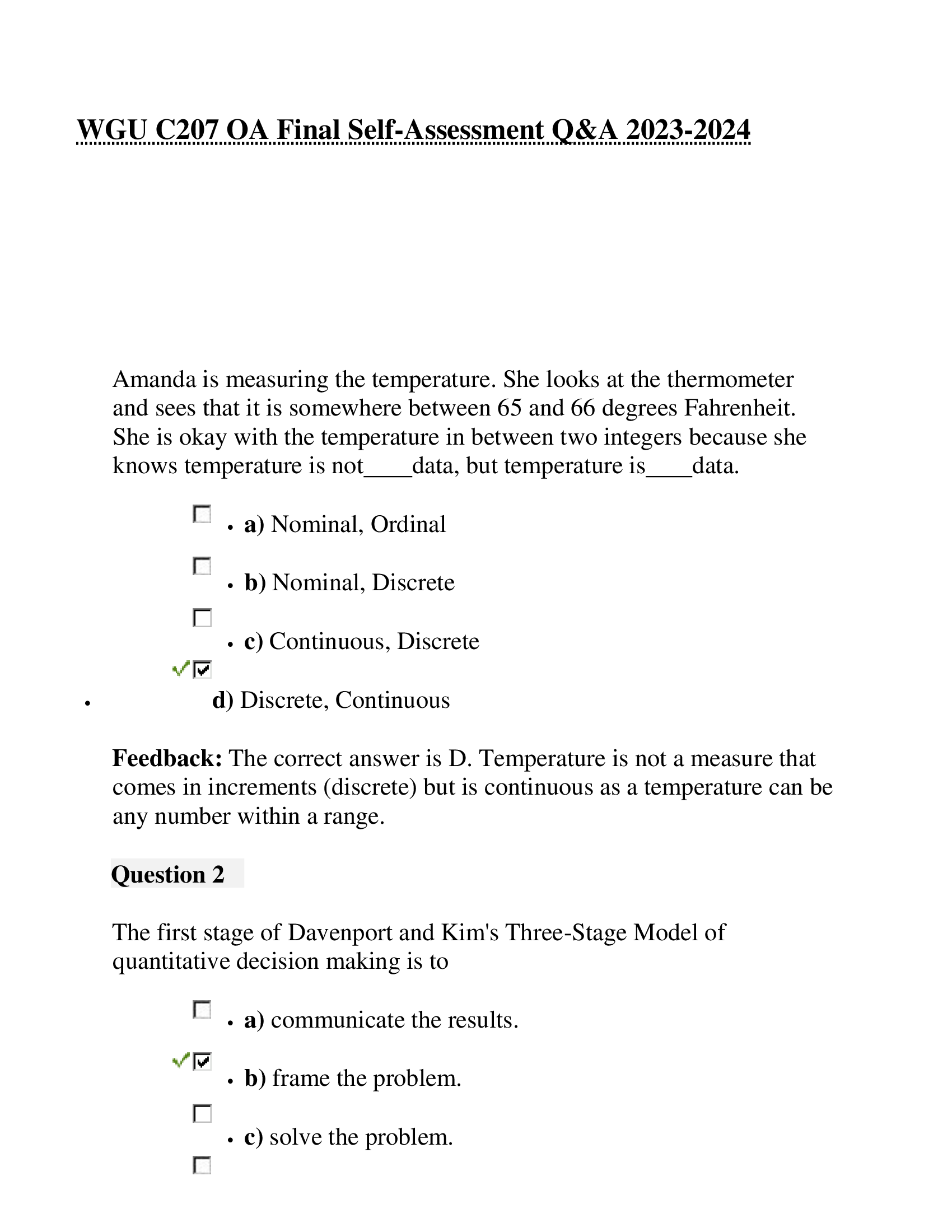 WGU C207 OA Final Self-Assessment Q&A 2023-2024
