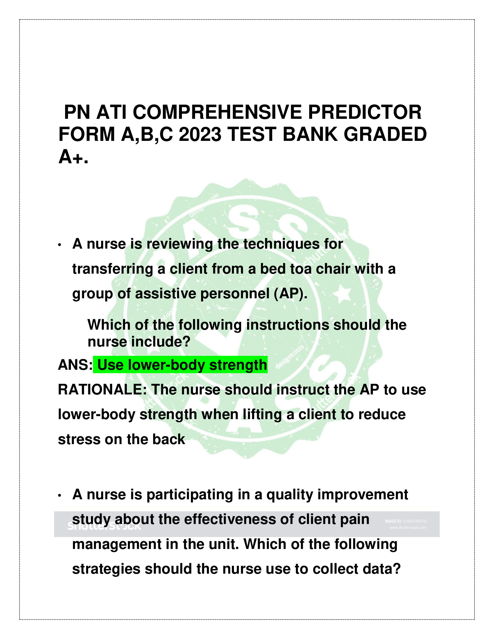PN ATI COMPREHENSIVE PREDICTOR  FORM A,B,C 2023 TEST BANK GRADED  A+
