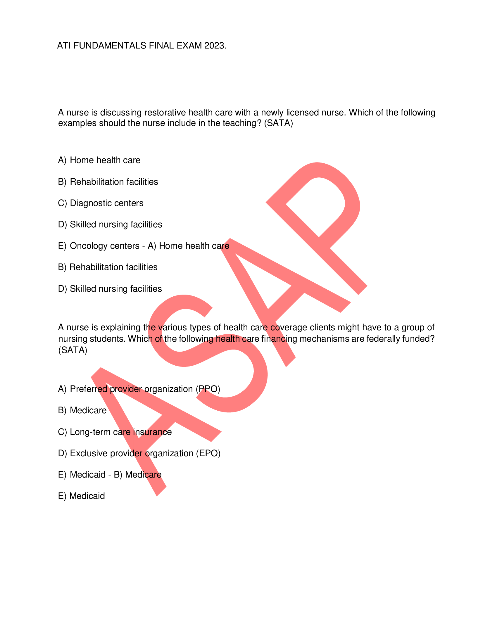 ATI FUNDAMENTALS FINAL EXAM 2023.