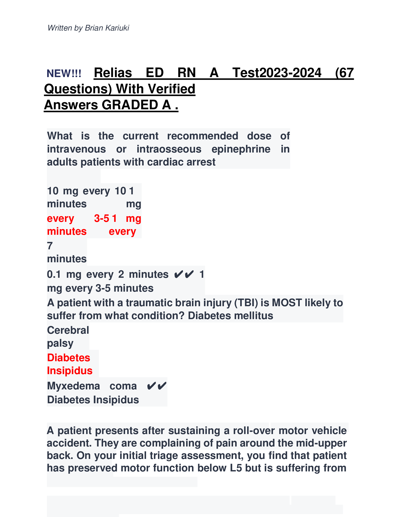 NEW!!! Relias ED RN A Test2023-2024 (67  Questions) With Verified  Answers GRADED A .