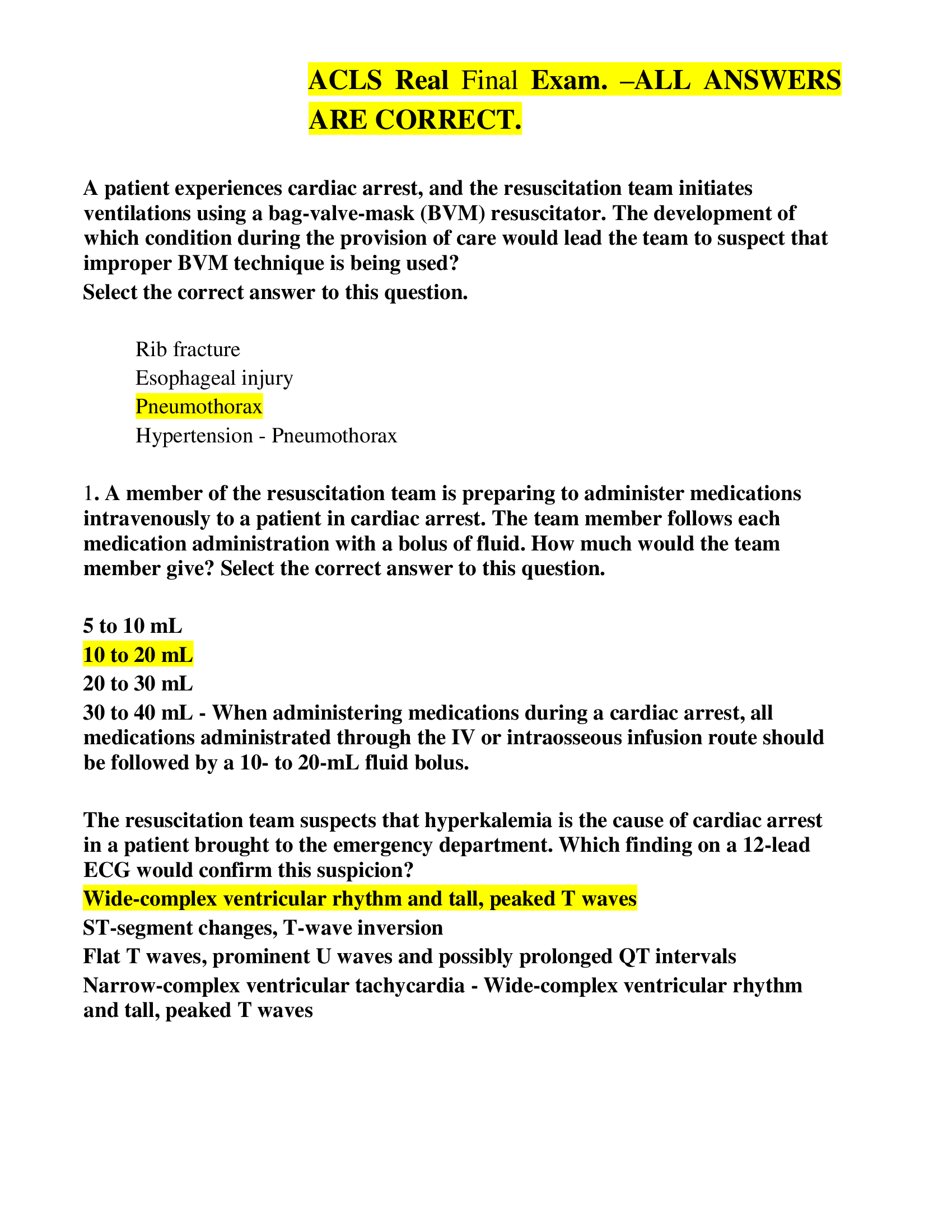 ACLS Real Final Exam. –ALL ANSWERS  ARE CORRECT.