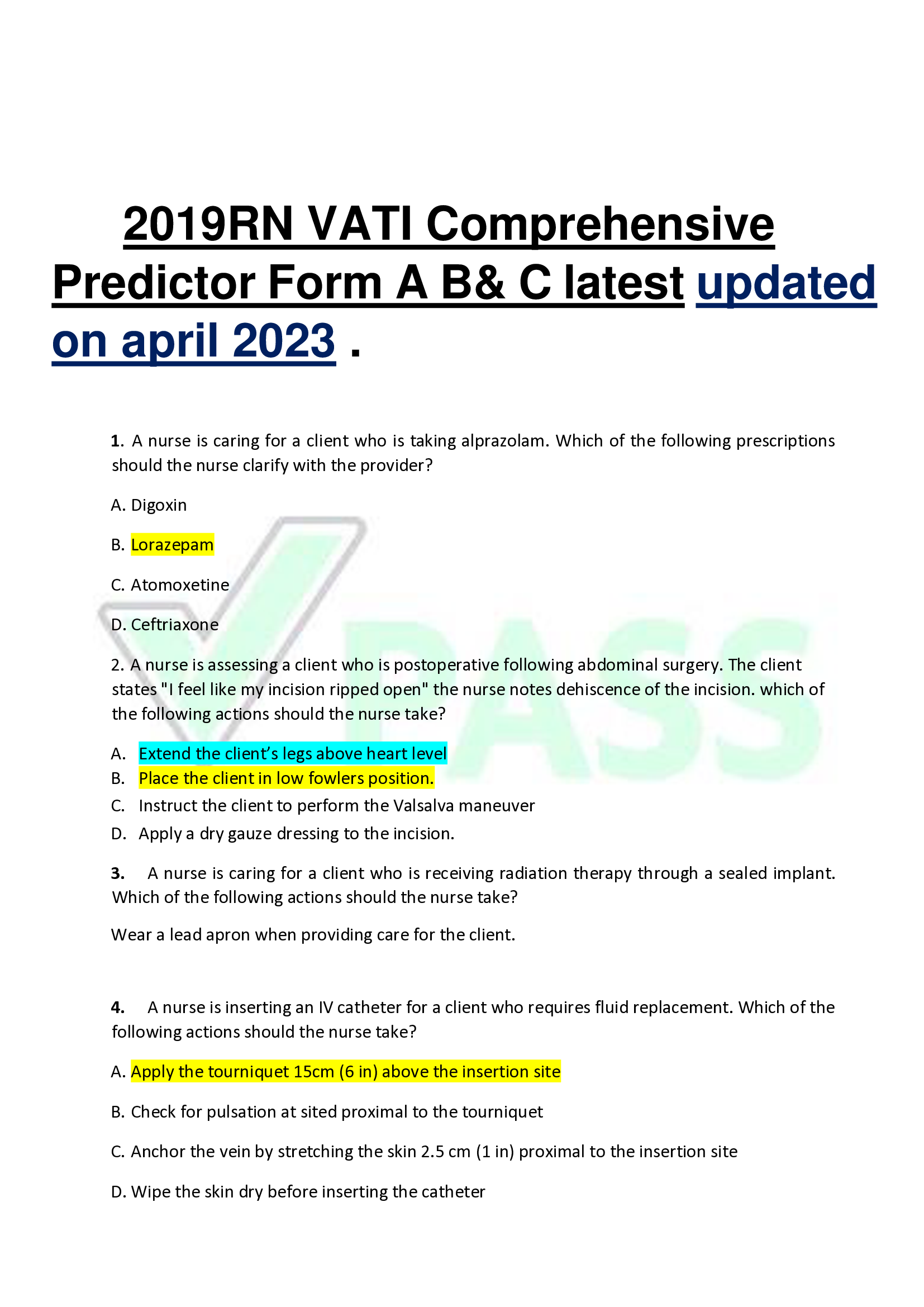 2019RN VATI Comprehensive  Predictor Form A B& C latest updated on april 2023 .