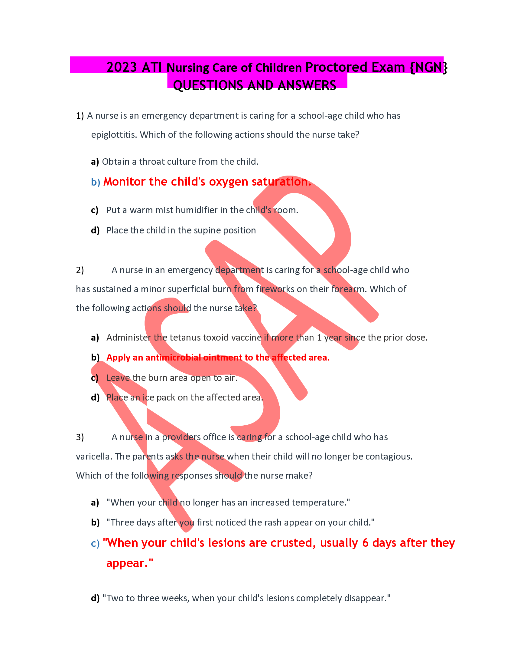 2023 ATI Nursing Care of Children Proctored Exam NGN  QUESTIONS AND ANSWERS