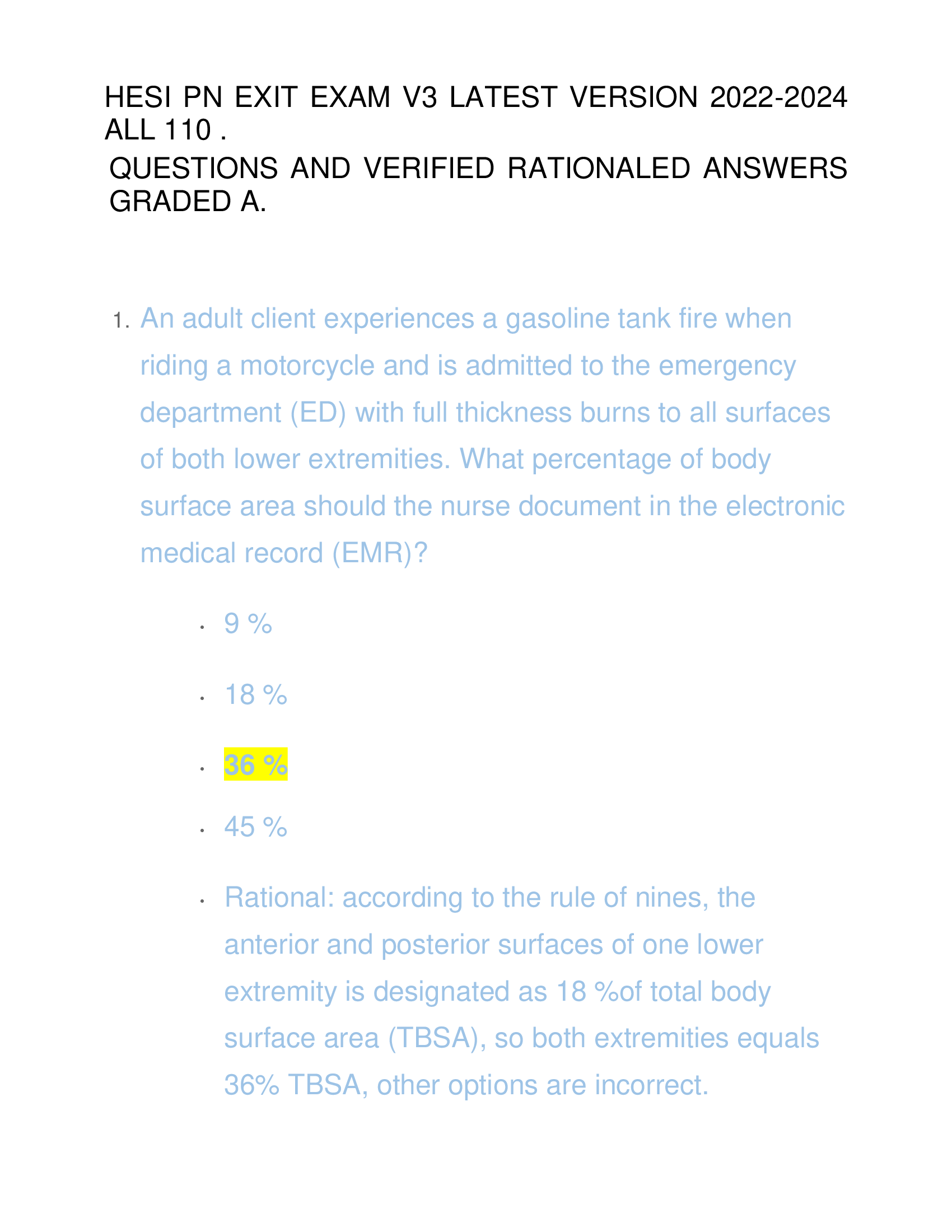 HESI PN EXIT EXAM V3 LATEST VERSION 2022-2024  ALL 110 . QUESTIONS AND VERIFIED RATIONALED ANSWERS  GRADED A.