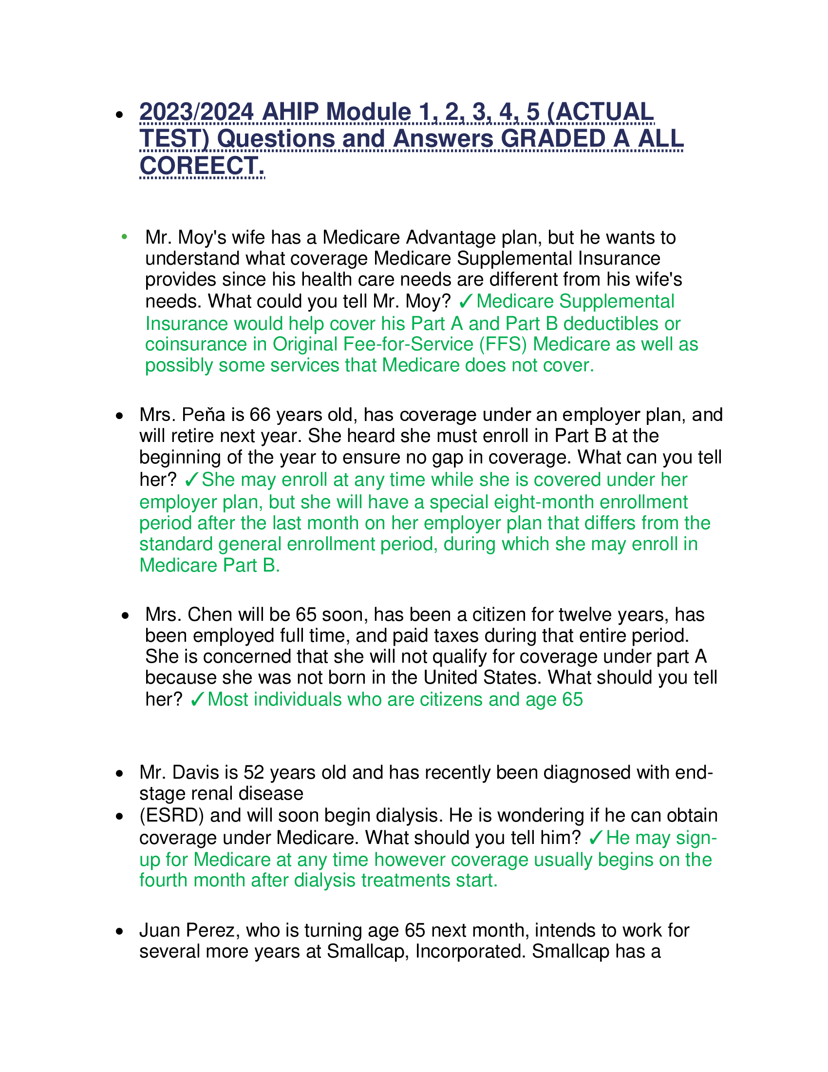 2023, 2024 AHIP Module 1, 2, 3, 4, 5 (ACTUAL  TEST) Questions and Answers GRADED A ALL  COREECT.