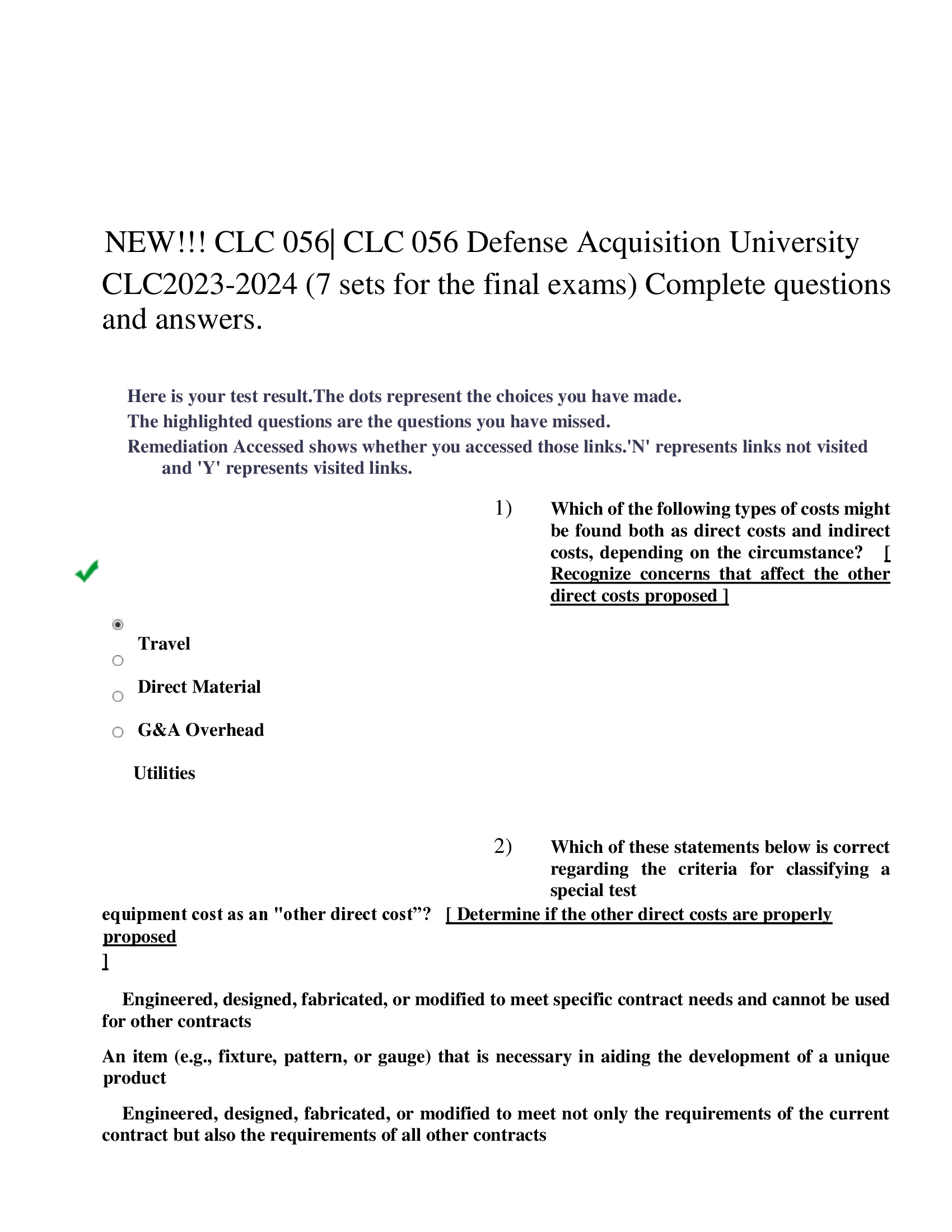 NEW!!! CLC 056| CLC 056 Defense Acquisition University  CLC2023-2024 (7 sets for the final exams) Complete questions  and answers.