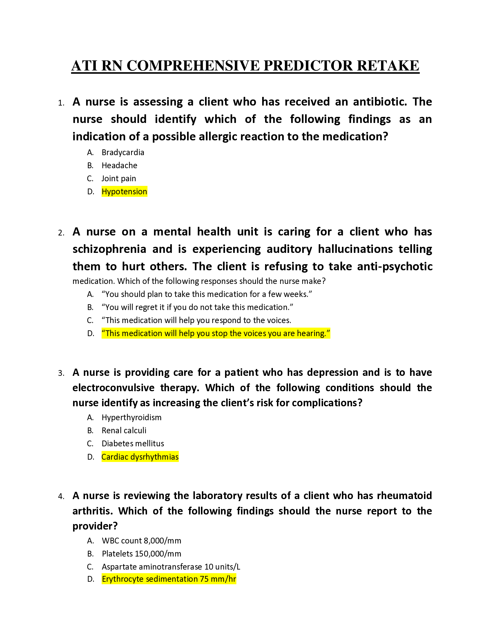 ATI RN COMPREHENSIVE PREDICTOR RETAKE