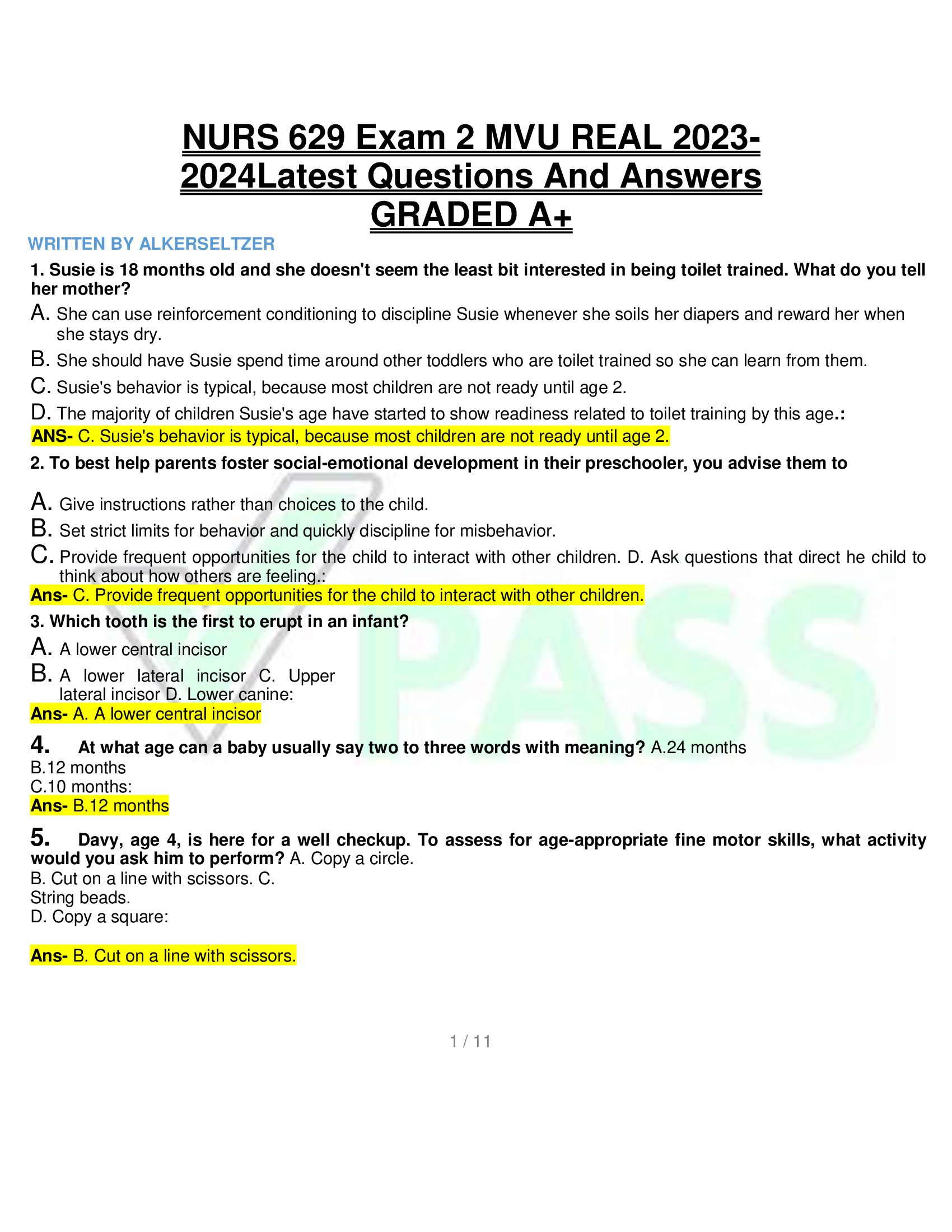 NURS 629 Exam 2 MVU REAL 2023- 2024Latest Questions And Answers  GRADED A+