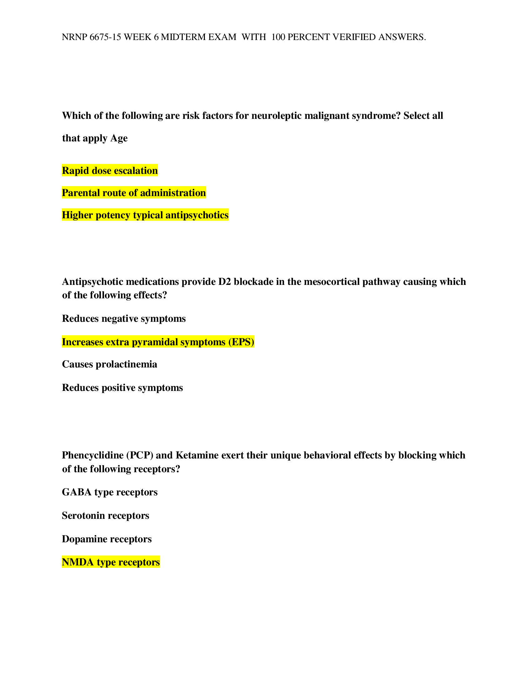 NRNP 6675-15 WEEK 6 MIDTERM EXAM WITH 100 PERCENT VERIFIED ANSWERS.
