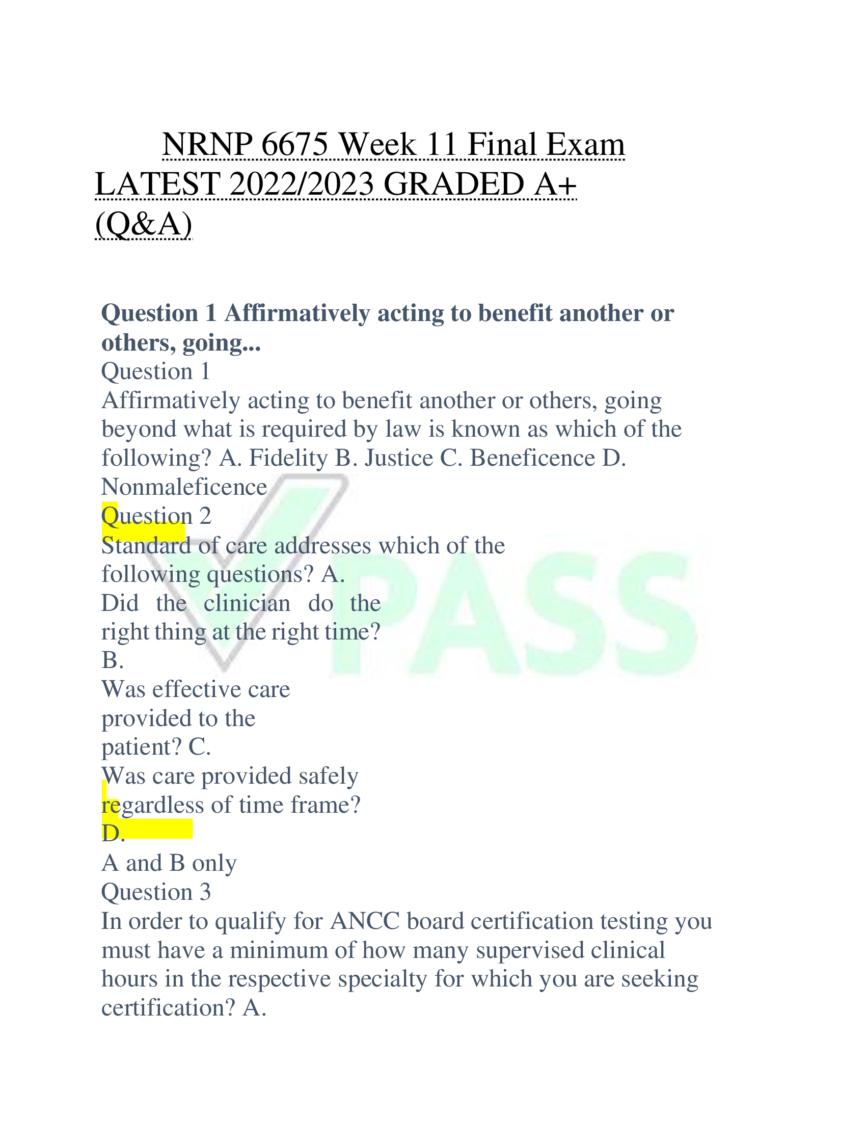 NRNP 6675 Week 11 Final Exam  LATEST 2022, 2023 GRADED A+  (Q&A)