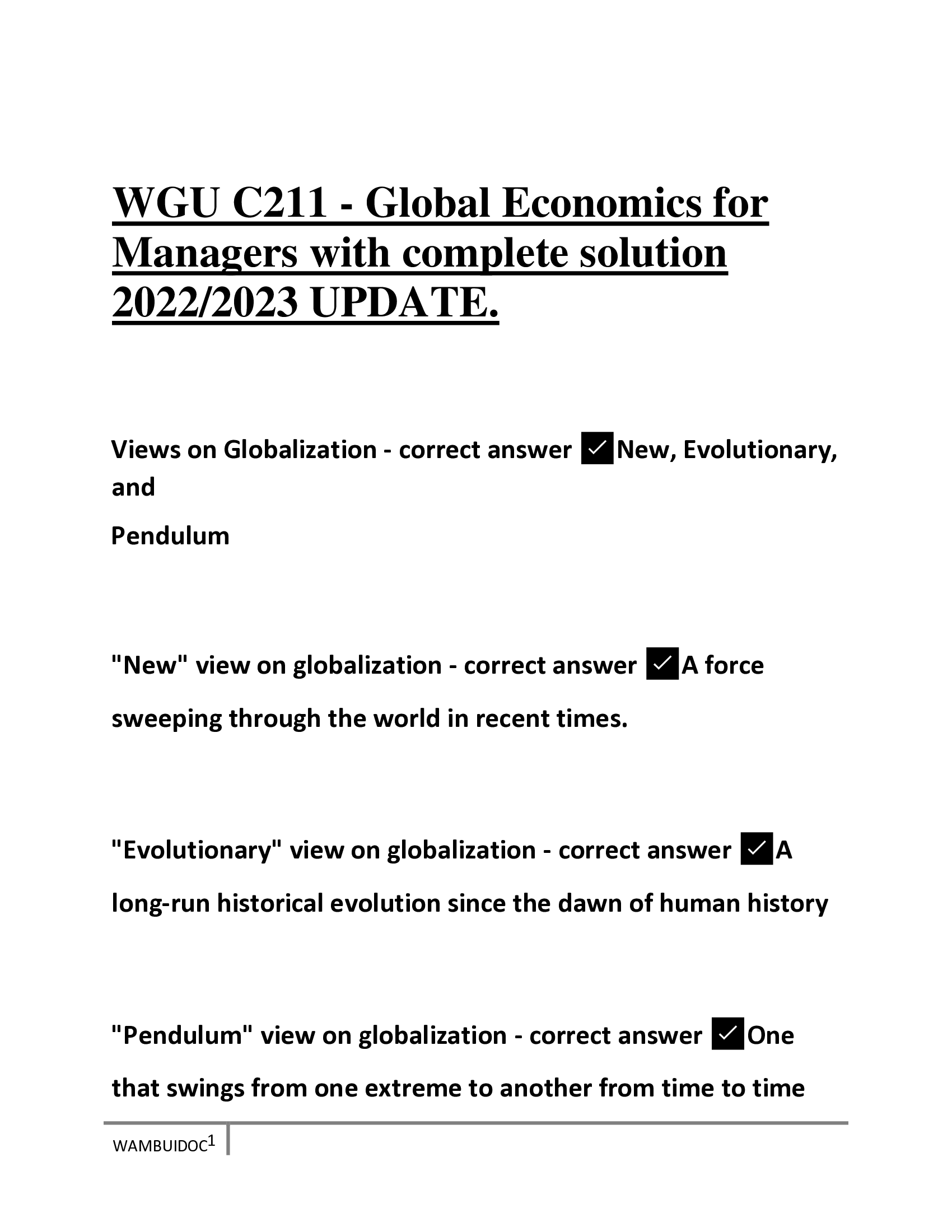 WGU C211 - Global Economics for  Managers with complete solution  2022, 2023 UPDATE.