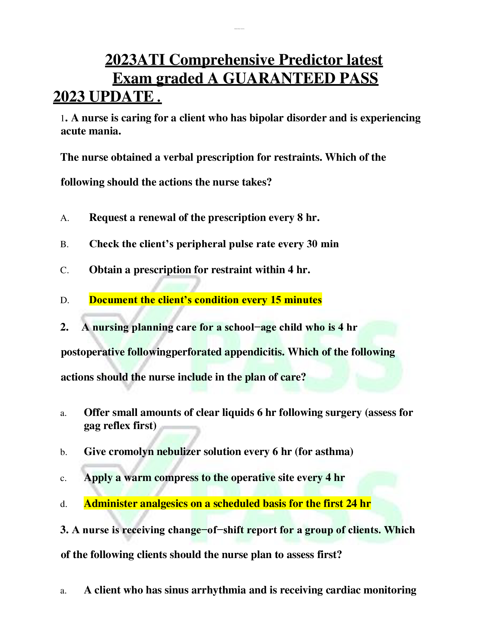 2023ATI Comprehensive Predictor latest  Exam graded A GUARANTEED PASS  2023 UPDATE .