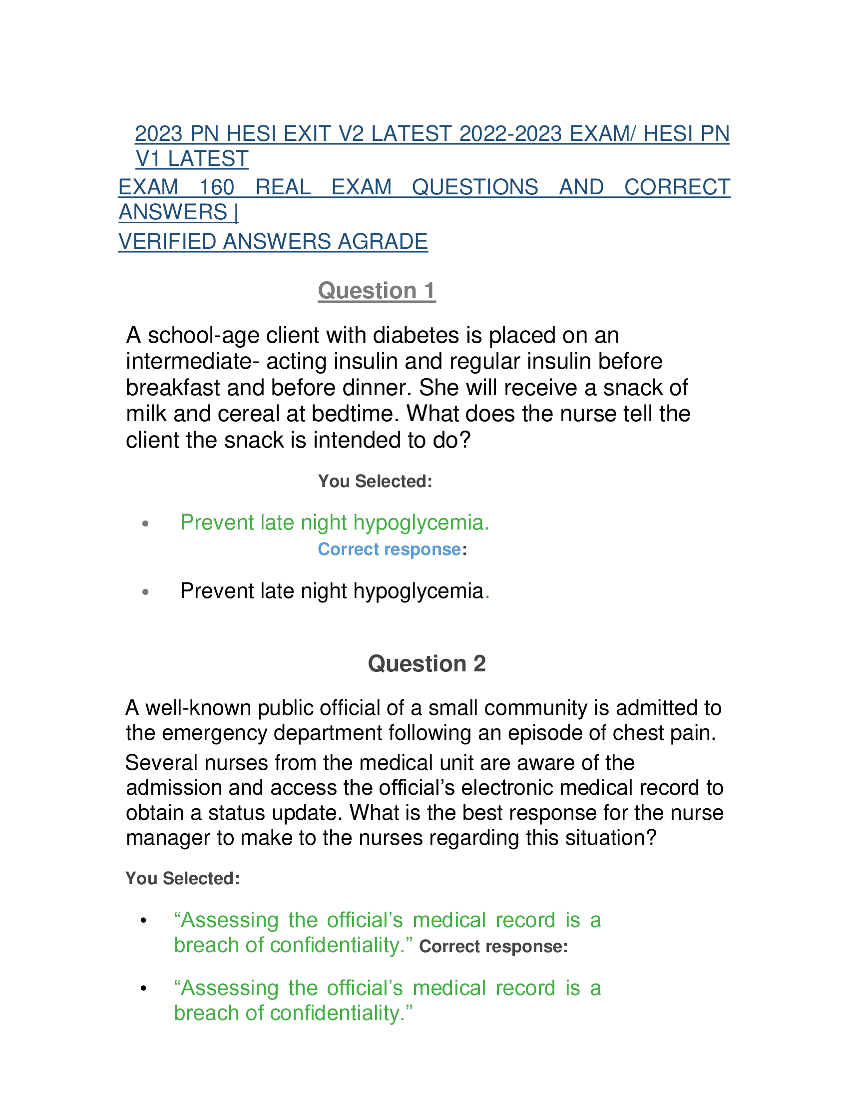 2023 PN HESI EXIT V2 LATEST 2022-2023 EXAM HESI PN  V1 LATEST  EXAM 160 REAL EXAM QUESTIONS AND CORRECT  ANSWERS |  VERIFIED ANSWERS AGRADE