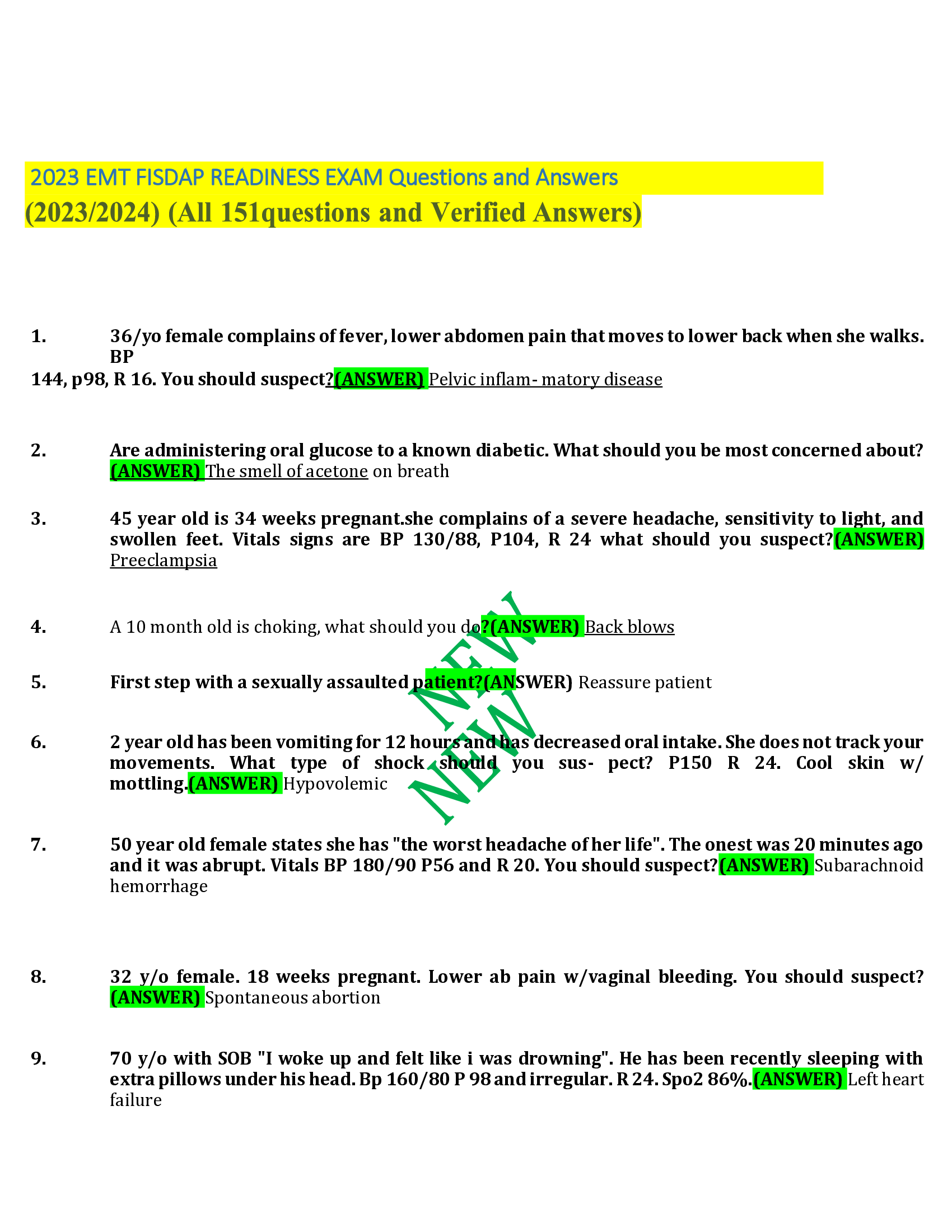 2023 EMT FISDAP READINESS EXAM Questions and Answers