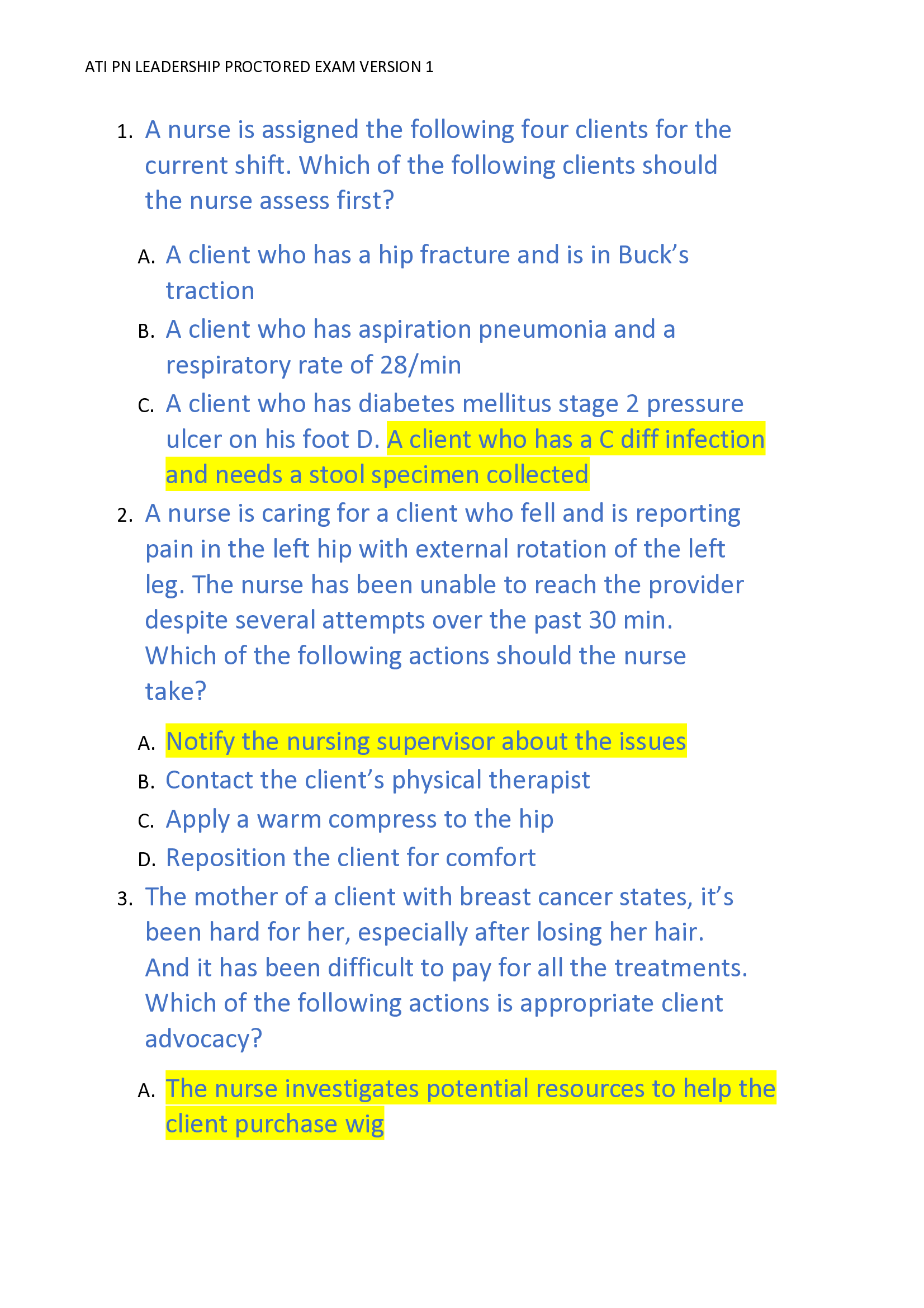 ATI PN LEADERSHIP PROCTORED EXAM VERSION 1