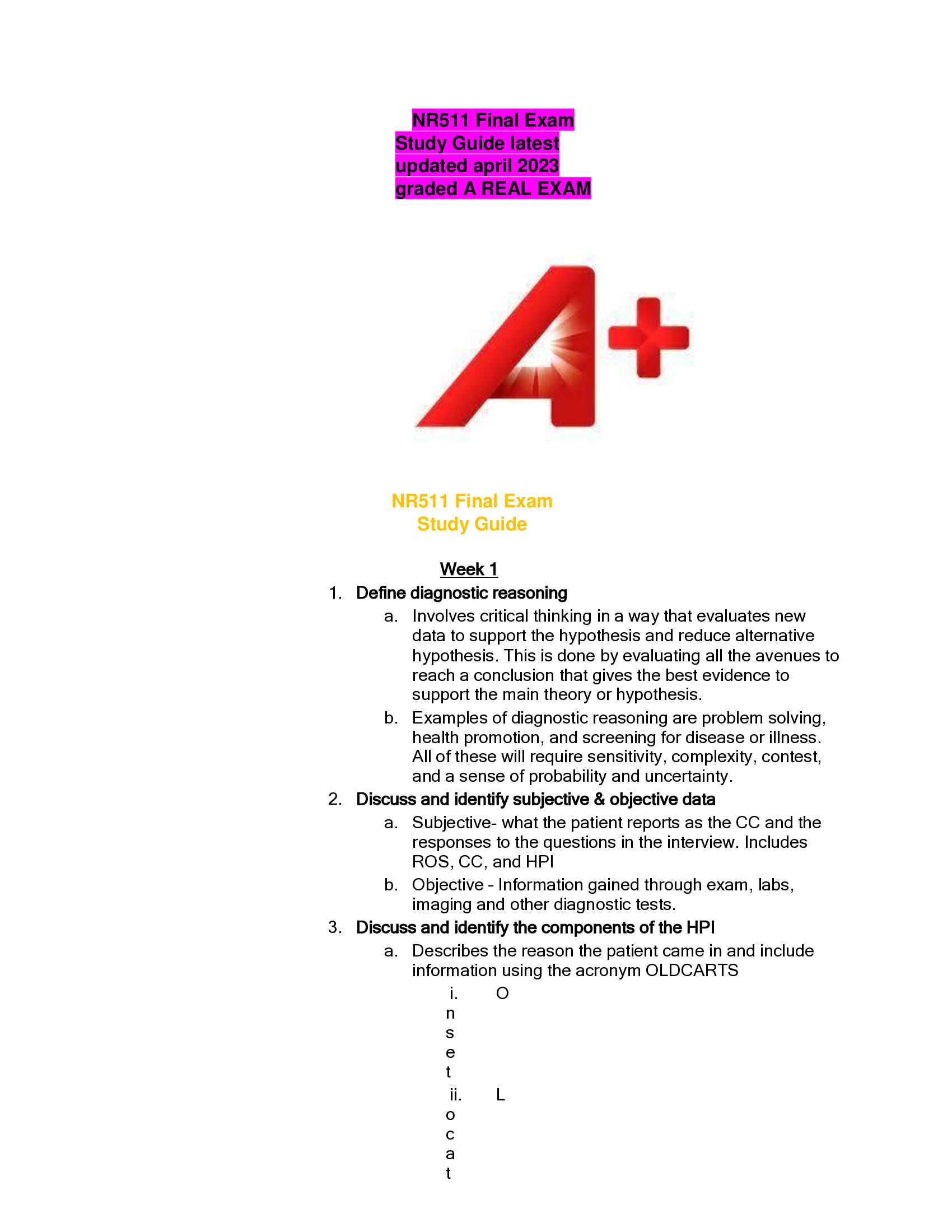 NR511 Final Exam  Study Guide latest  updated april 2023  graded A REAL EXAM