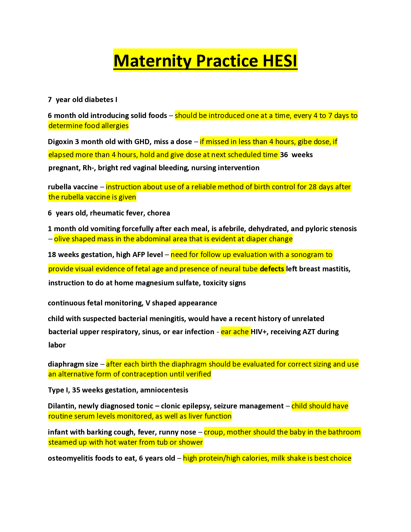 Maternity Practice HESI