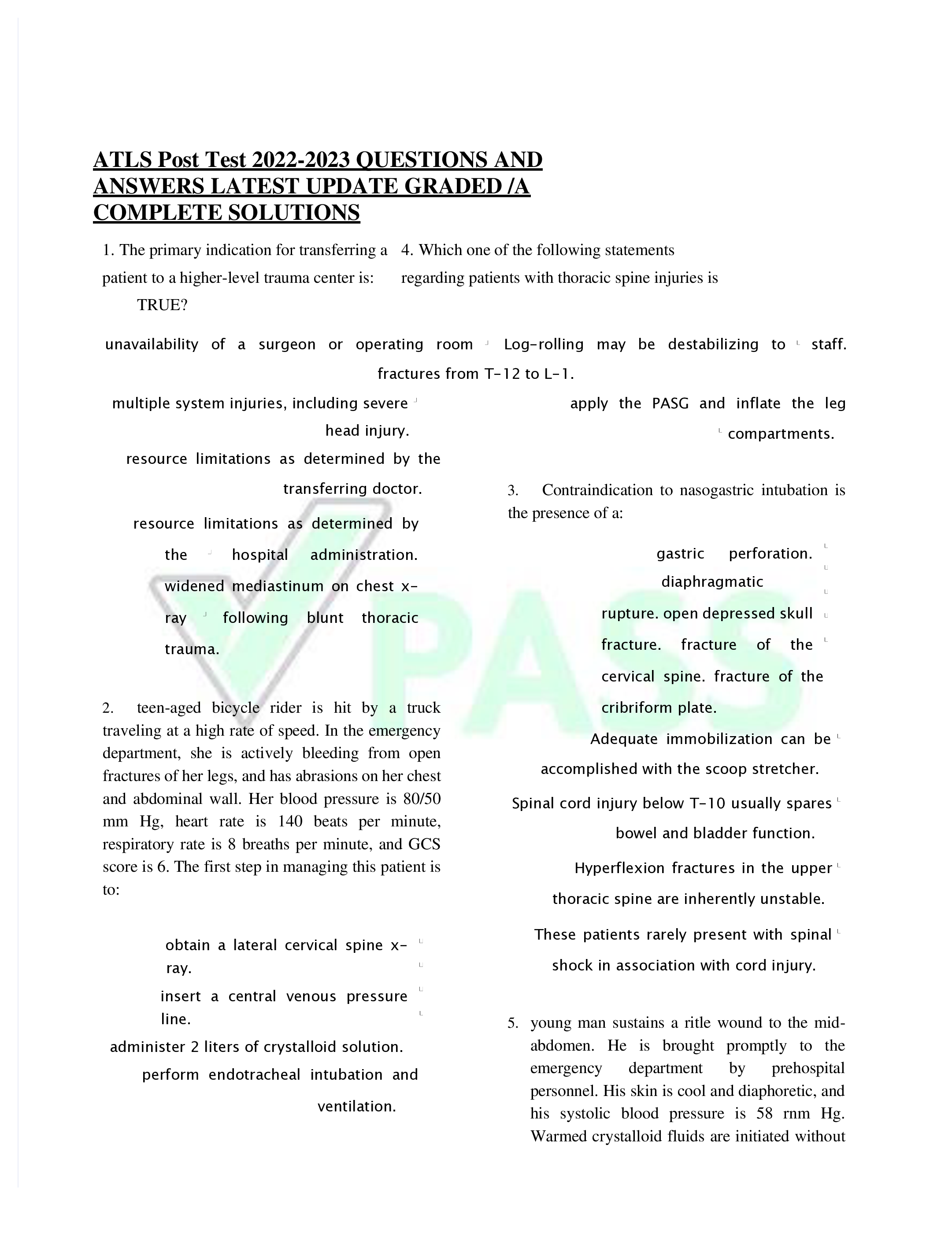 ATLS Post Test 2022-2023 QUESTIONS AND  ANSWERS LATEST UPDATE GRADED, A  COMPLETE SOLUTIONS