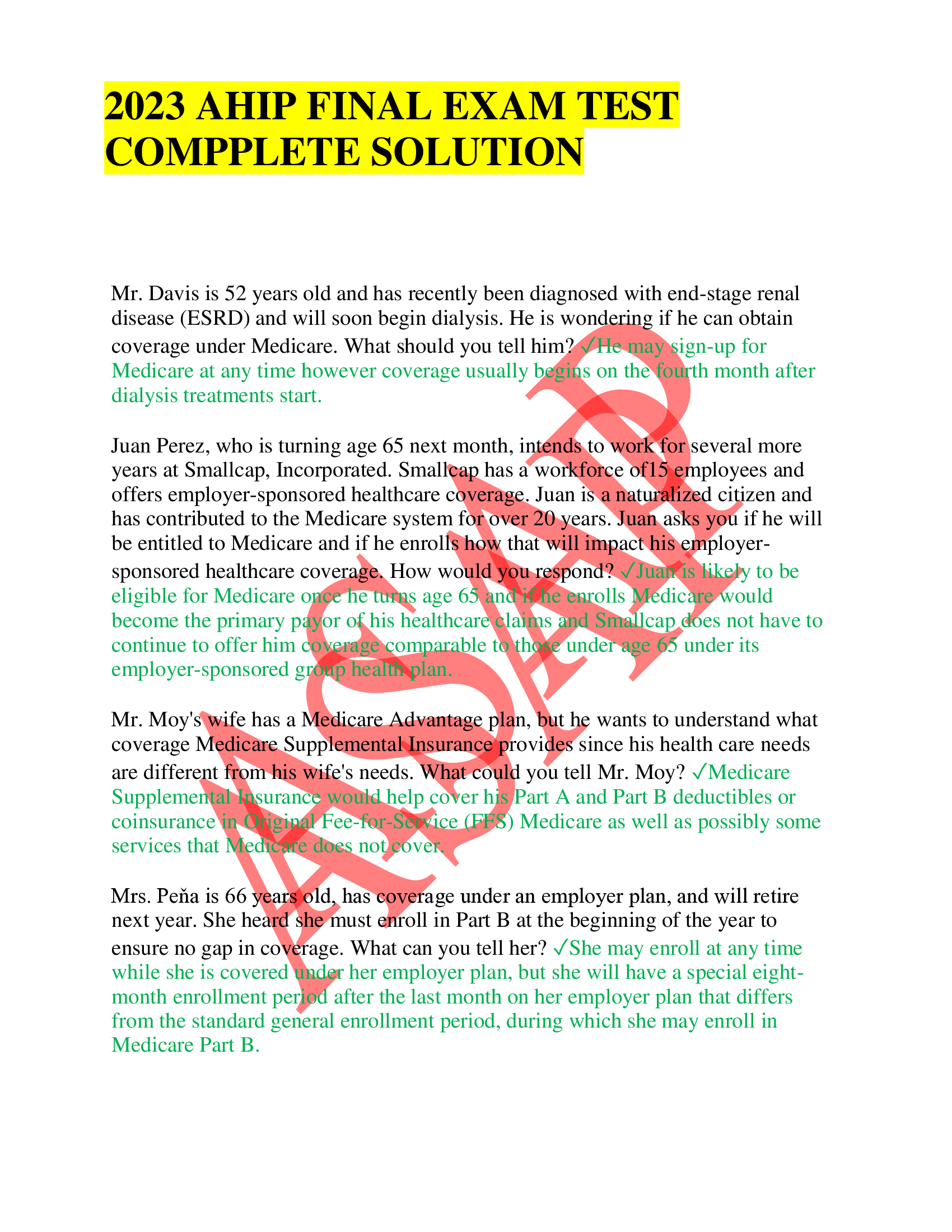 2023 AHIP FINAL EXAM TEST  COMPPLETE SOLUTION