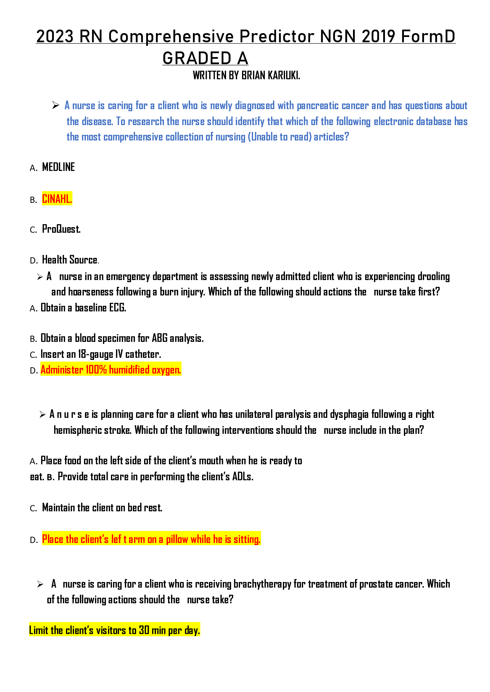 2023 RN Comprehensive Predictor NGN 2019 FormD  GRADED A