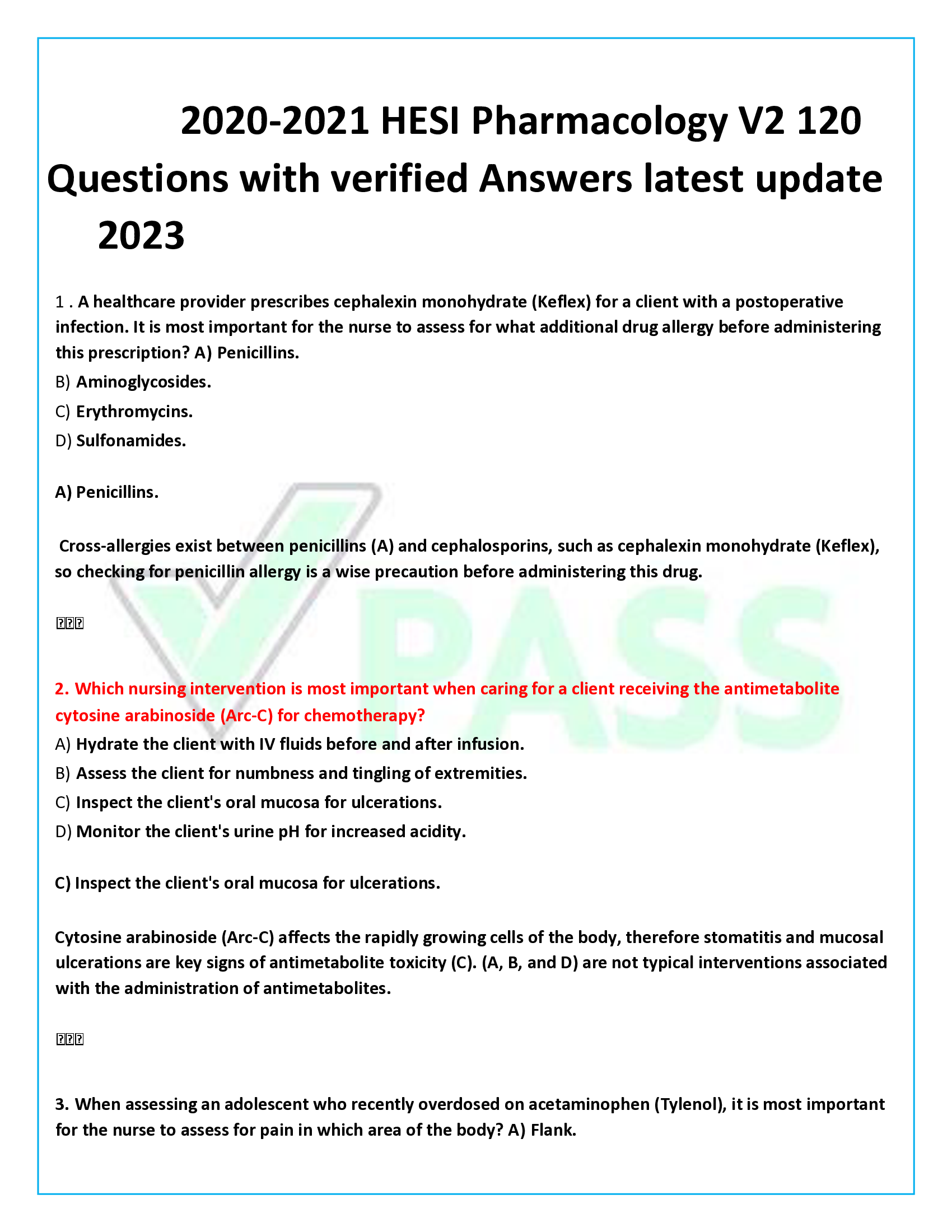 2020-2021 HESI Pharmacology V2 120  Questions with verified Answers latest update  2023