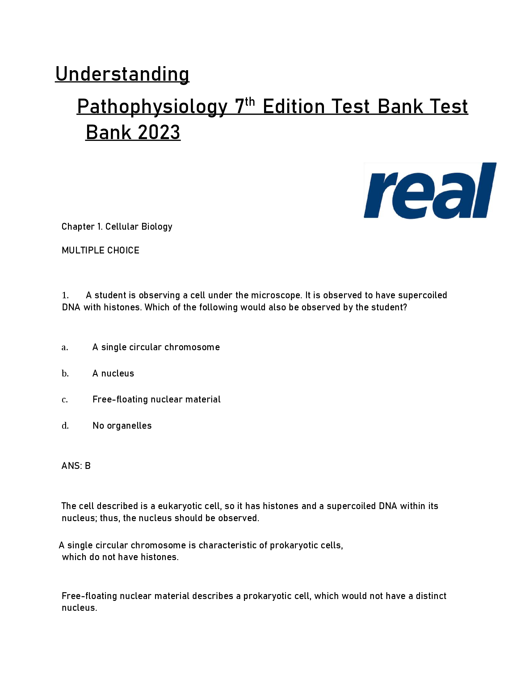 Understanding  Pathophysiology 7th Edition Test Bank Test  Bank 2023