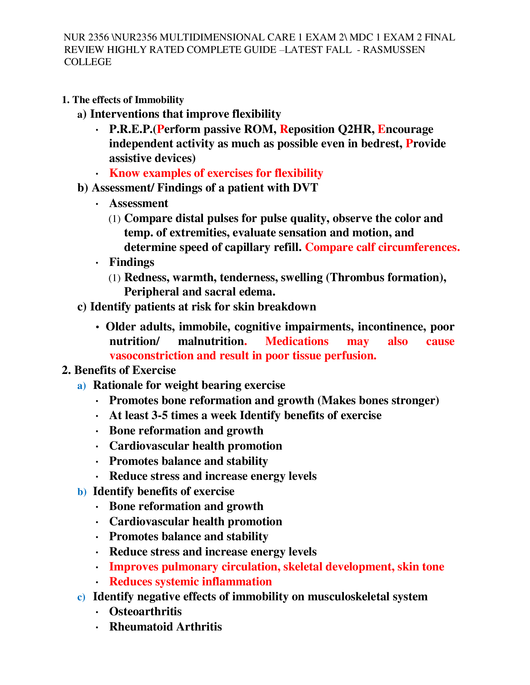 NUR 2356 \NUR2356 MULTIDIMENSIONAL CARE 1 EXAM 2\ MDC 1 EXAM 2 FINAL  REVIEW HIGHLY RATED COMPLETE GUIDE –LATEST FALL - RASMUSSEN  COLLEGE