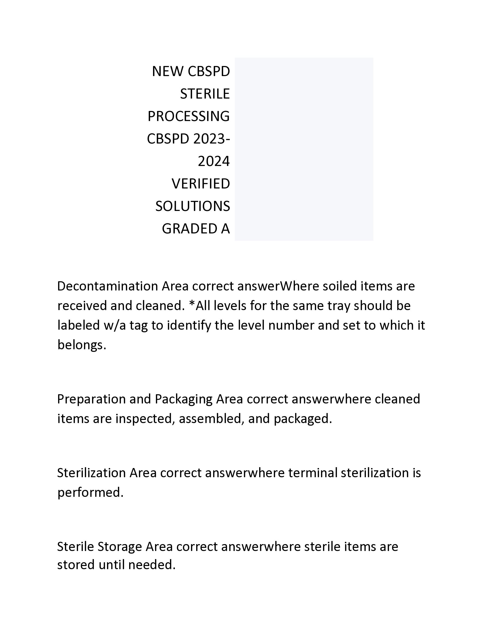 NEW CBSPD  STERILE  PROCESSING  CBSPD 2023- 2024  VERIFIED  SOLUTIONS  GRADED A