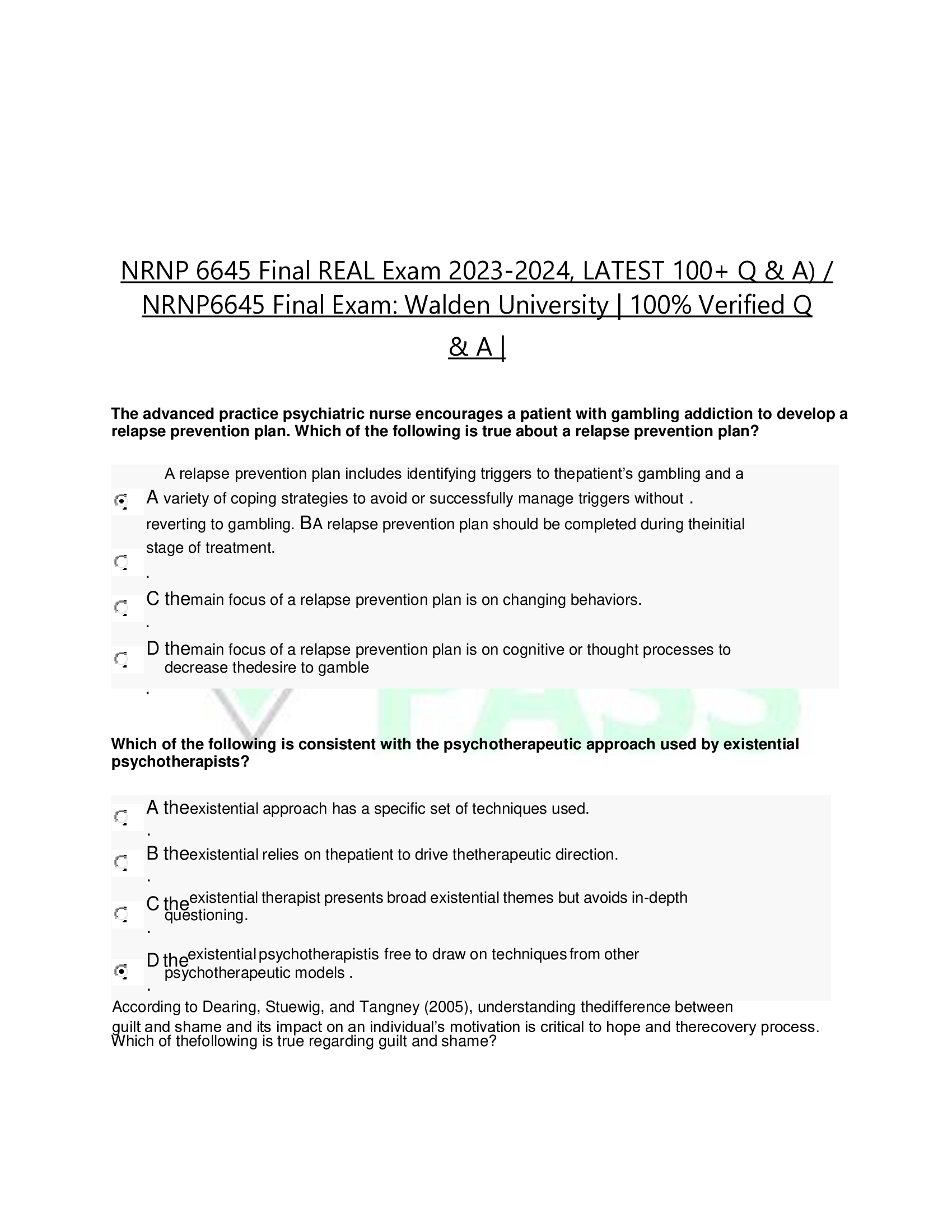 NRNP 6645 Final REAL Exam 2023-2024, LATEST 100+ Q & A), NRNP6645 Final Exam: Walden University |Verified Q  & A |
