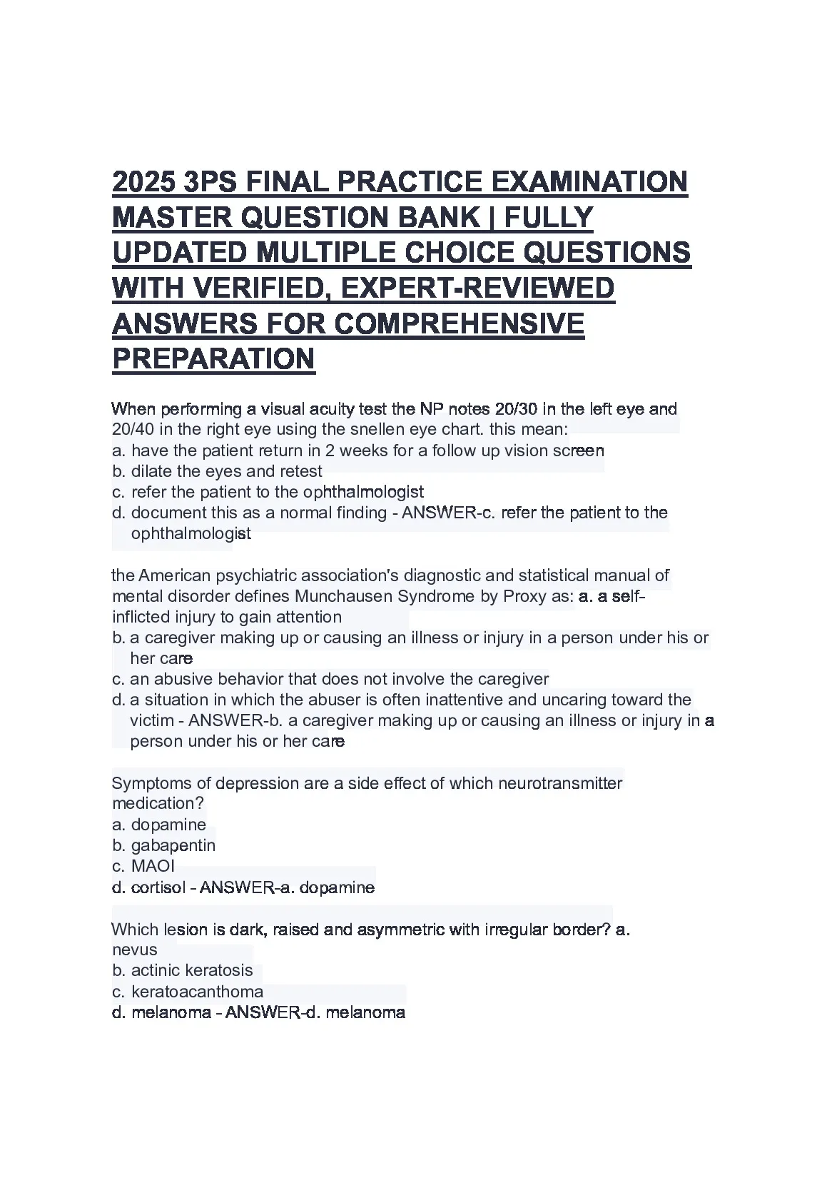 2026 3PS FINAL PRACTICE EXAMINATION MASTER QUESTION BANK | FULLY UPDATED MULTIPLE CHOICE QUESTIONS WITH VERIFIED, EXPERT-REVIEWED ANSWERS FOR COMPREHENSIVE PREPARATION