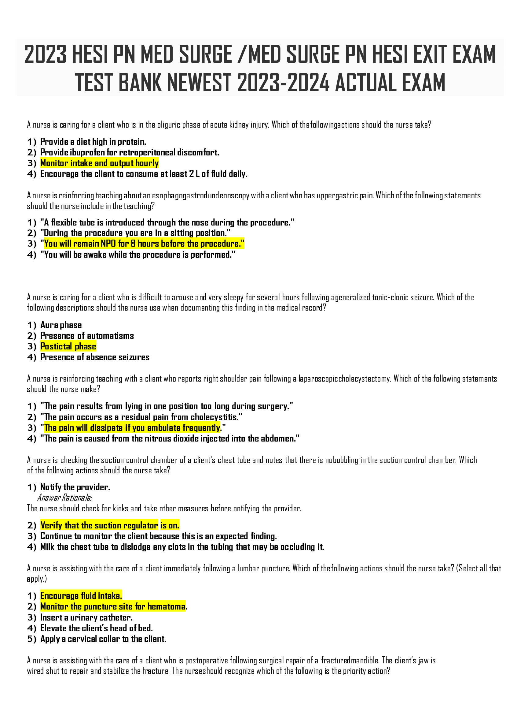 2023 HESI PN MED SURGE MED SURGE PN HESI EXIT EXAM  TEST BANK NEWEST 2023-2024 ACTUAL EXAM