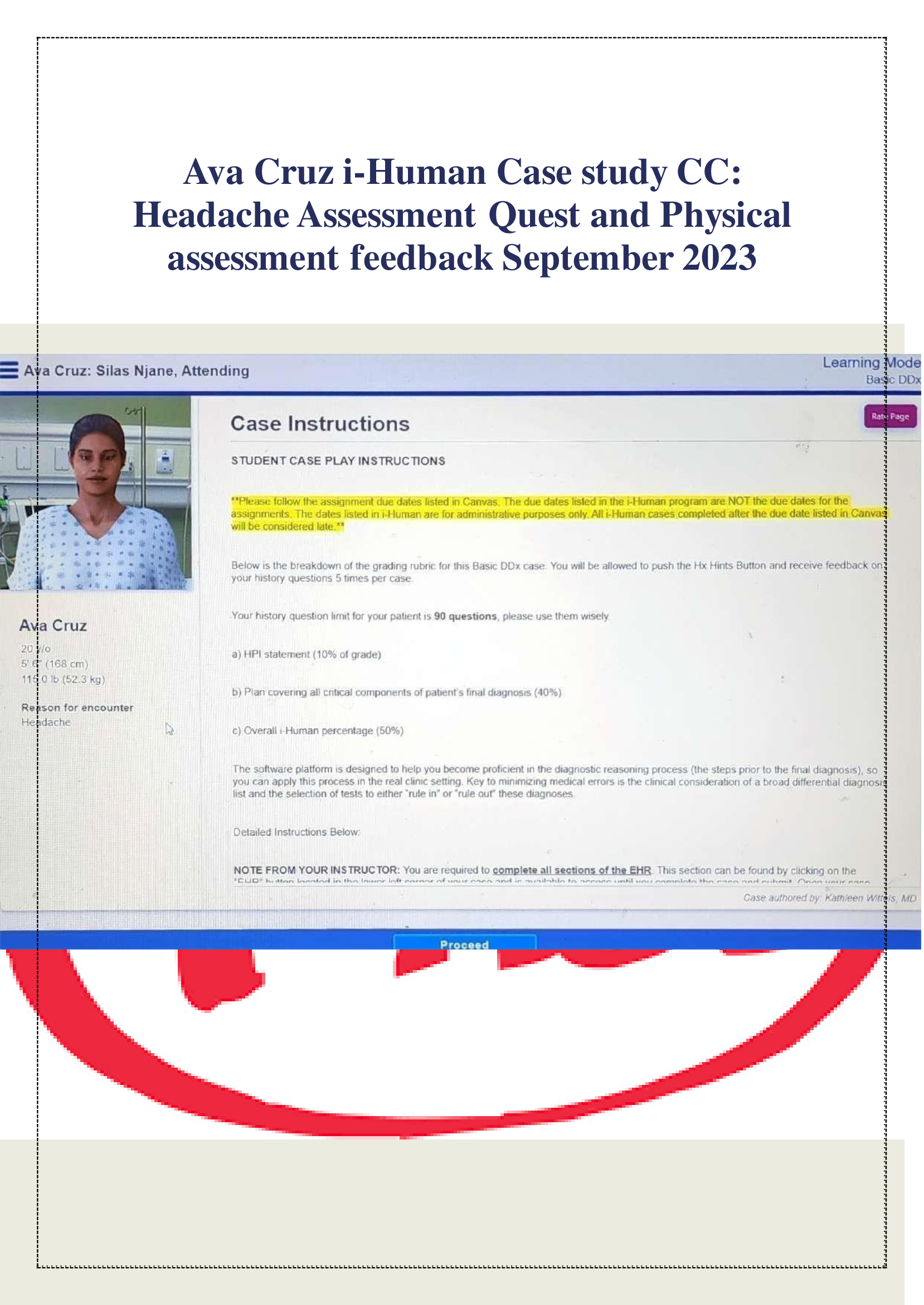 Ava Cruz i-Human Case study CC:  Headache Assessment Quest and Physical  assessment feedback September 202