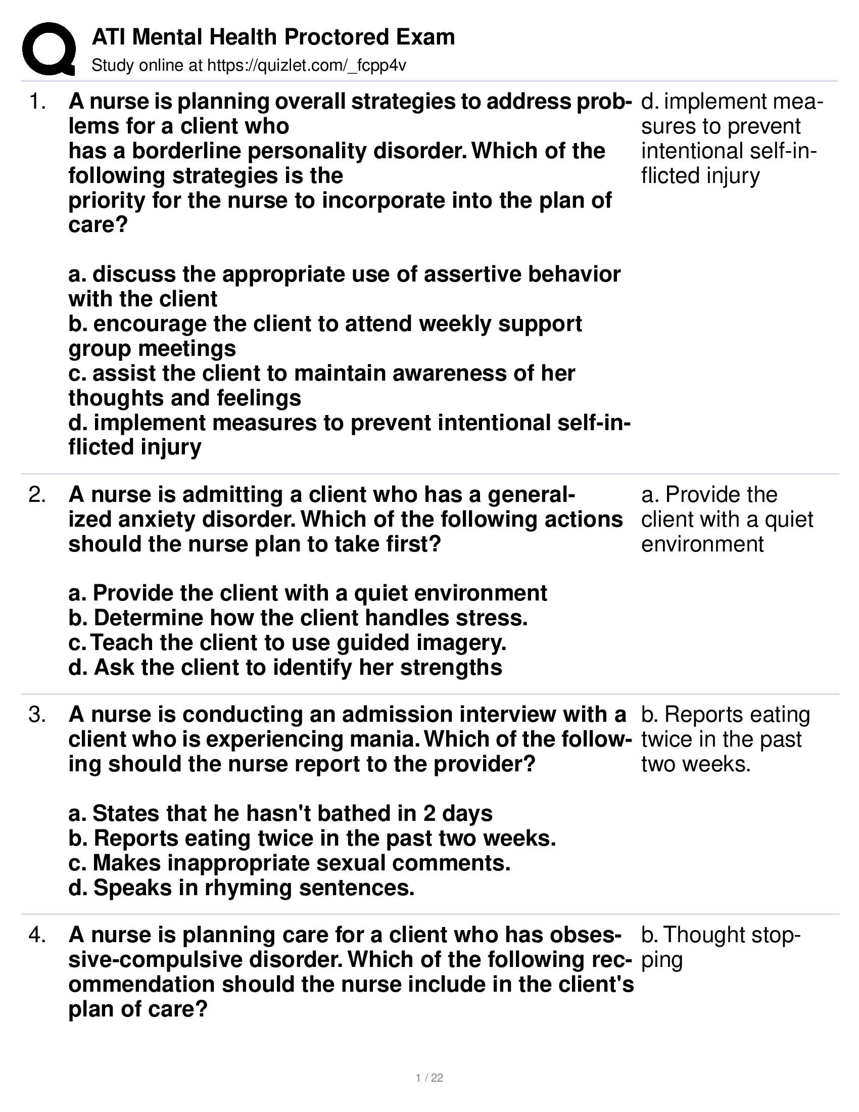 ATI Mental Health Proctored Exam