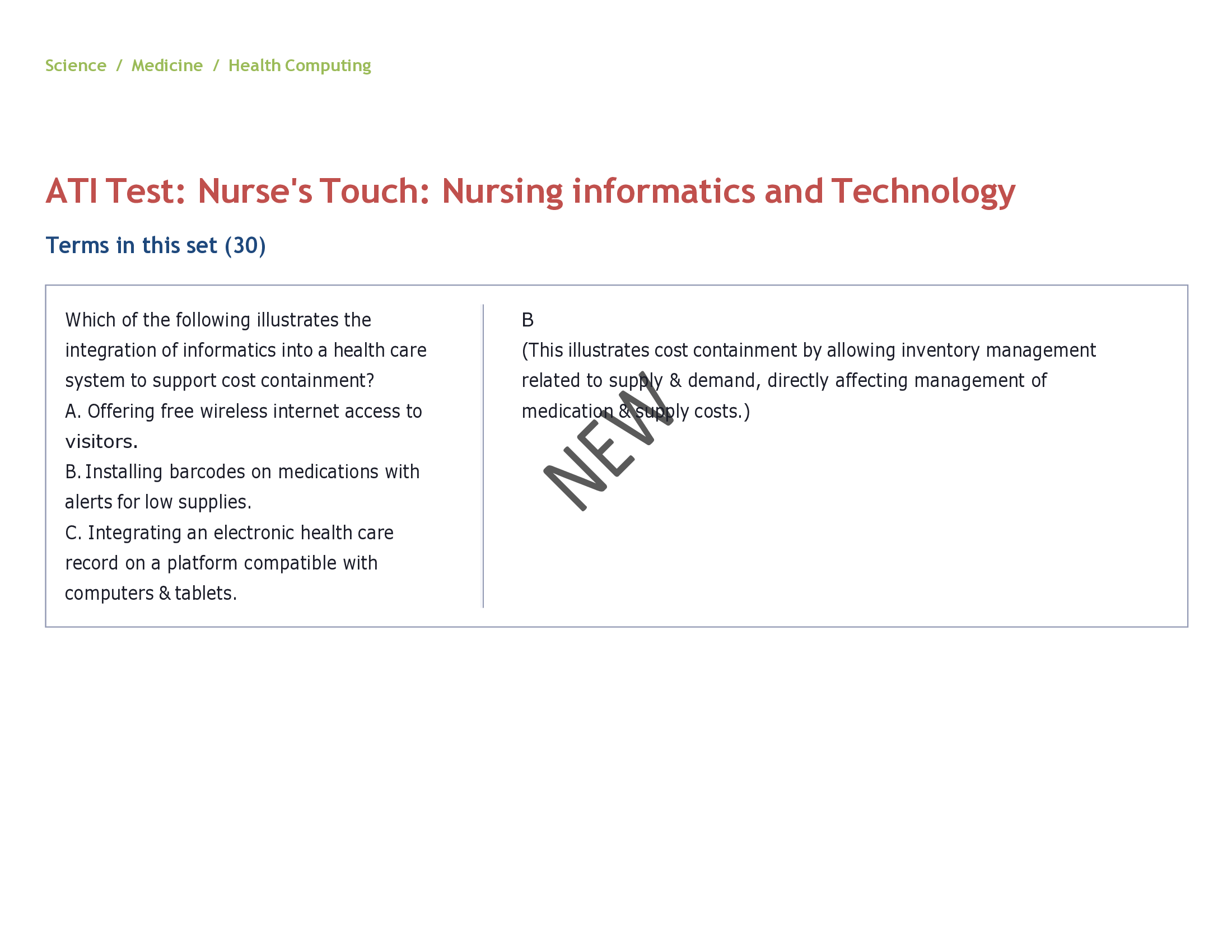ATI Test: Nurse Touch: Nursing informatics and Technology
