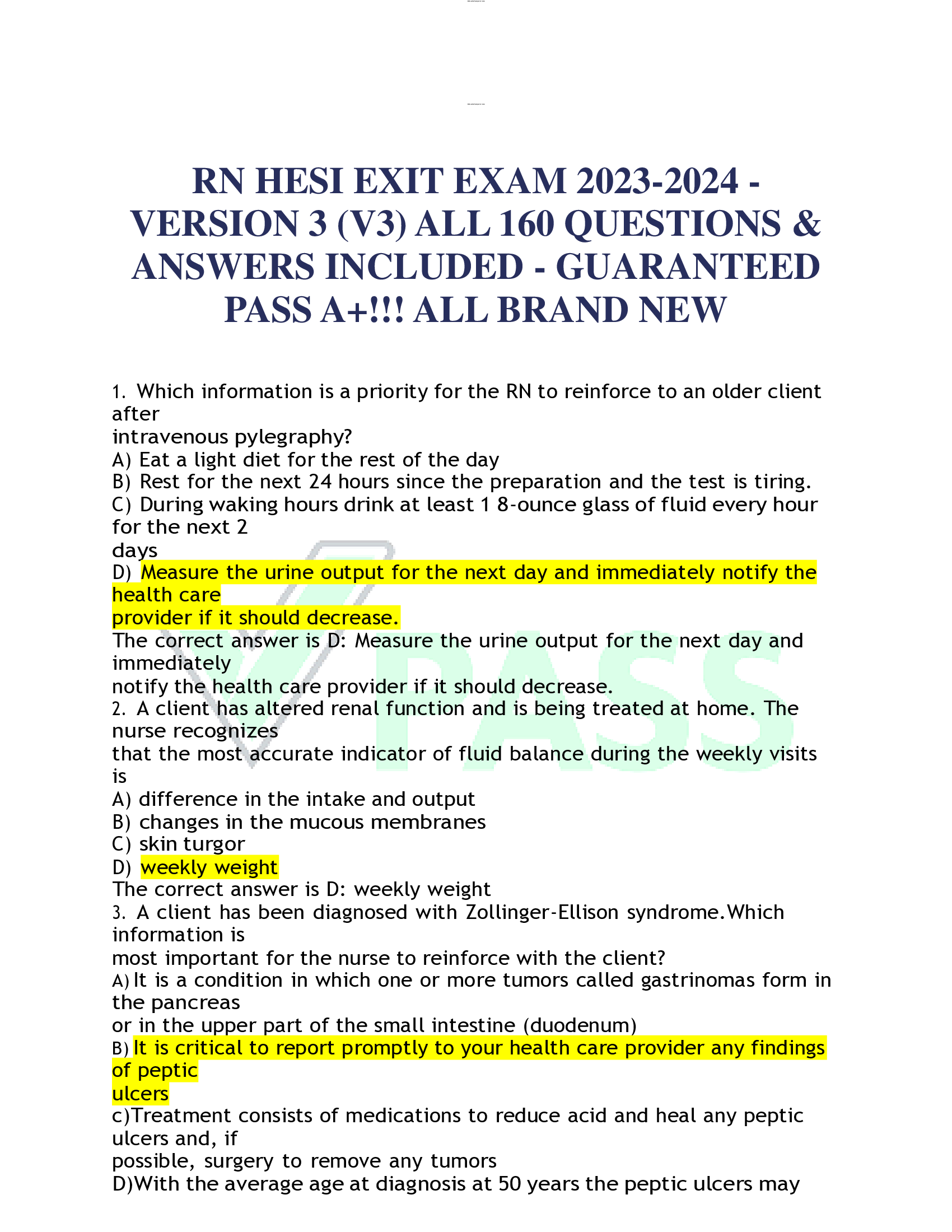 RN HESI EXIT EXAM 2023-2024 - VERSION 3 (V3) ALL 160 QUESTIONS &  ANSWERS INCLUDED - GUARANTEED  PASS A+!!! ALL BRAND NEW