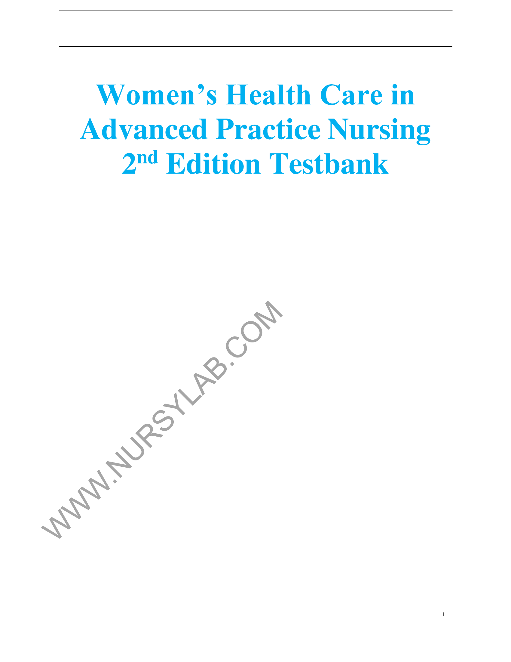 Women’s Health Care in Advanced Practice Nursing 2nd Edition Testbank