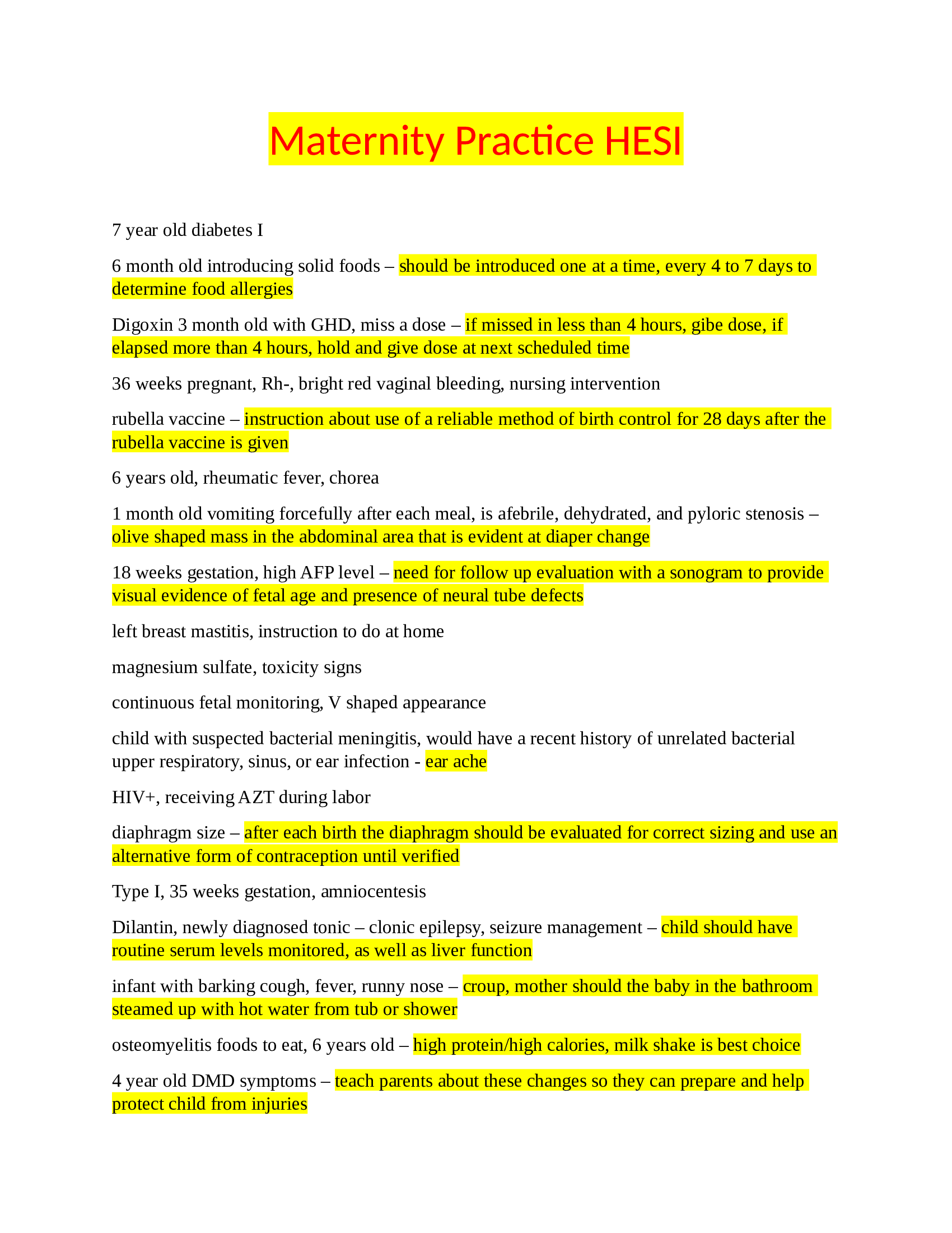 Maternity Practice HESI