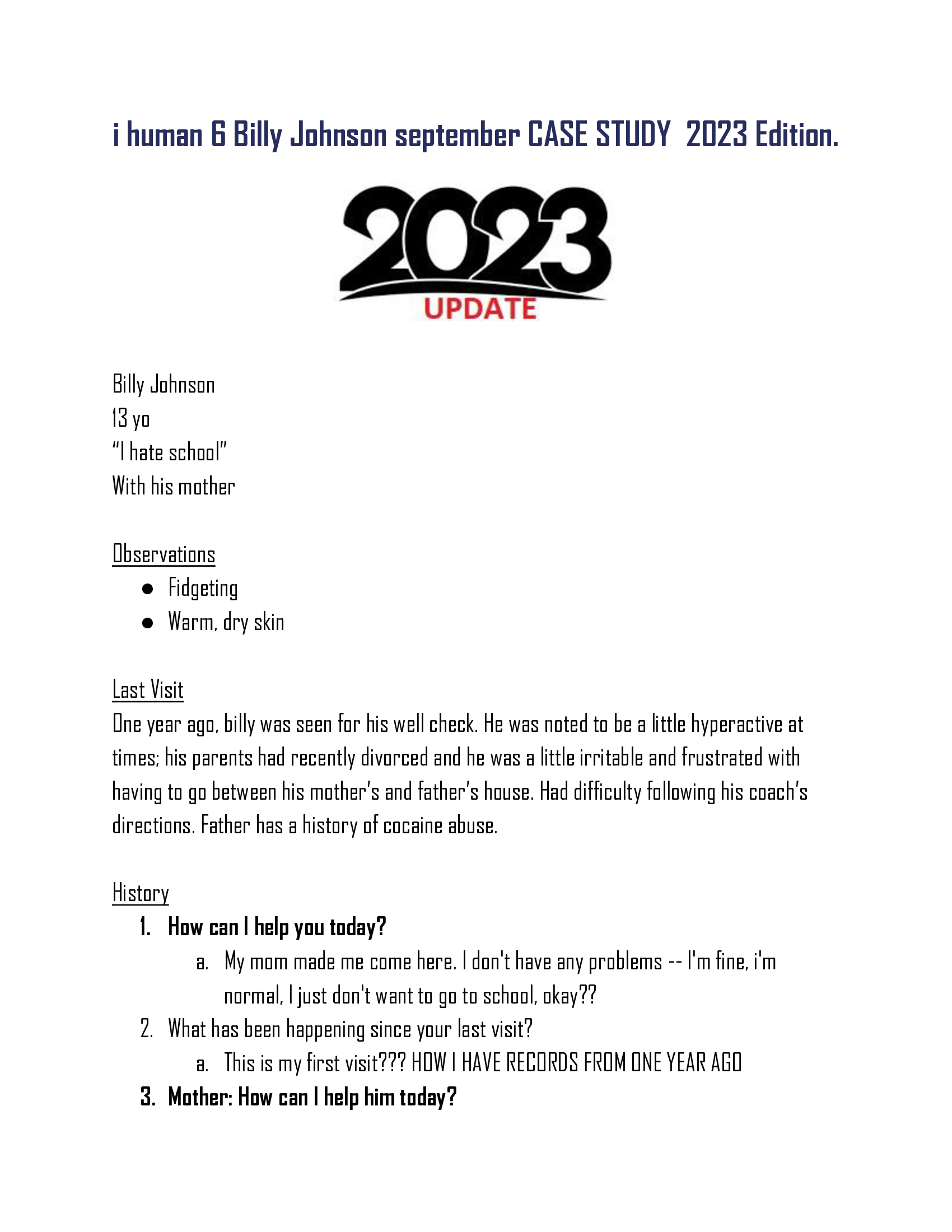 i human 6 Billy Johnson september CASE STUDY