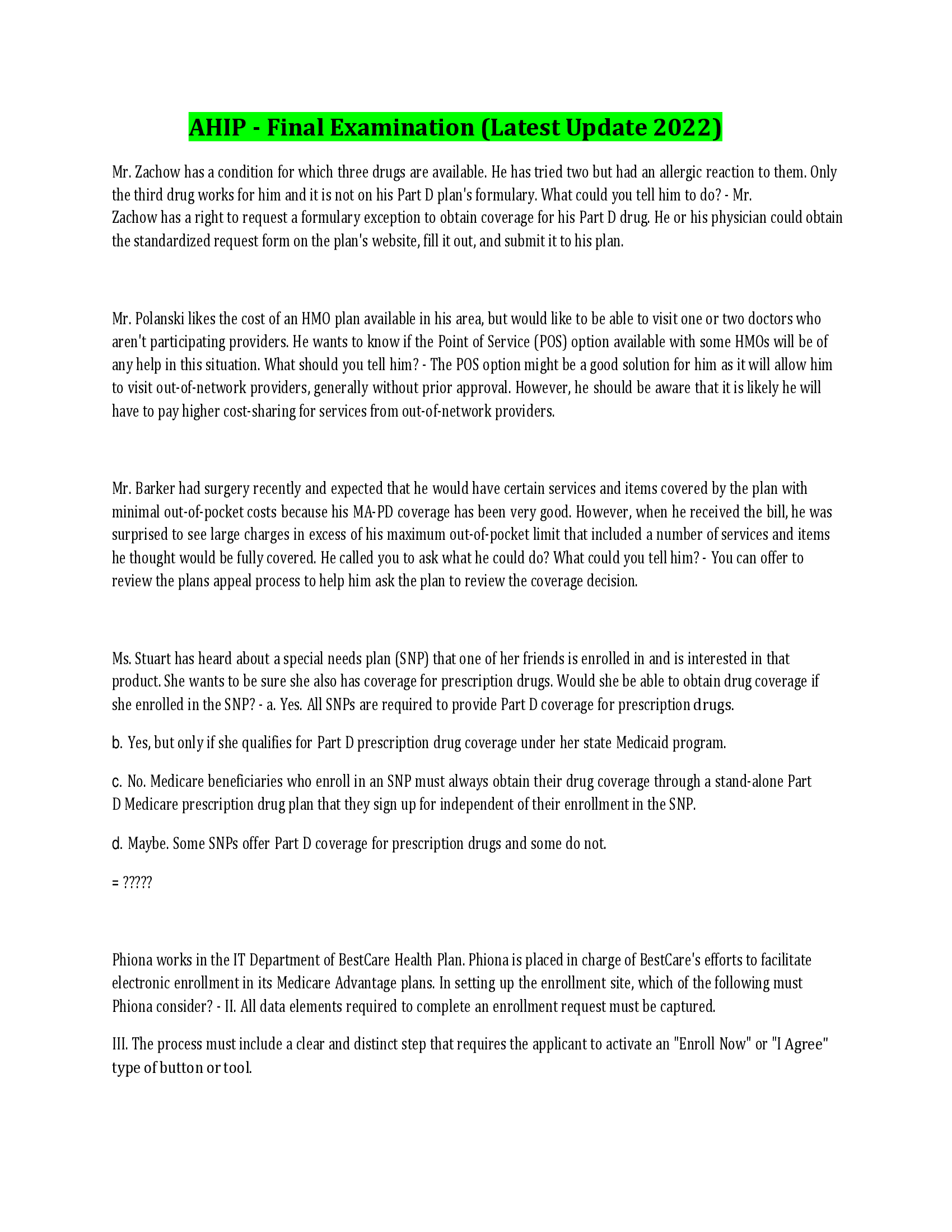 AHIP - Final Examination (Latest Update 2022)