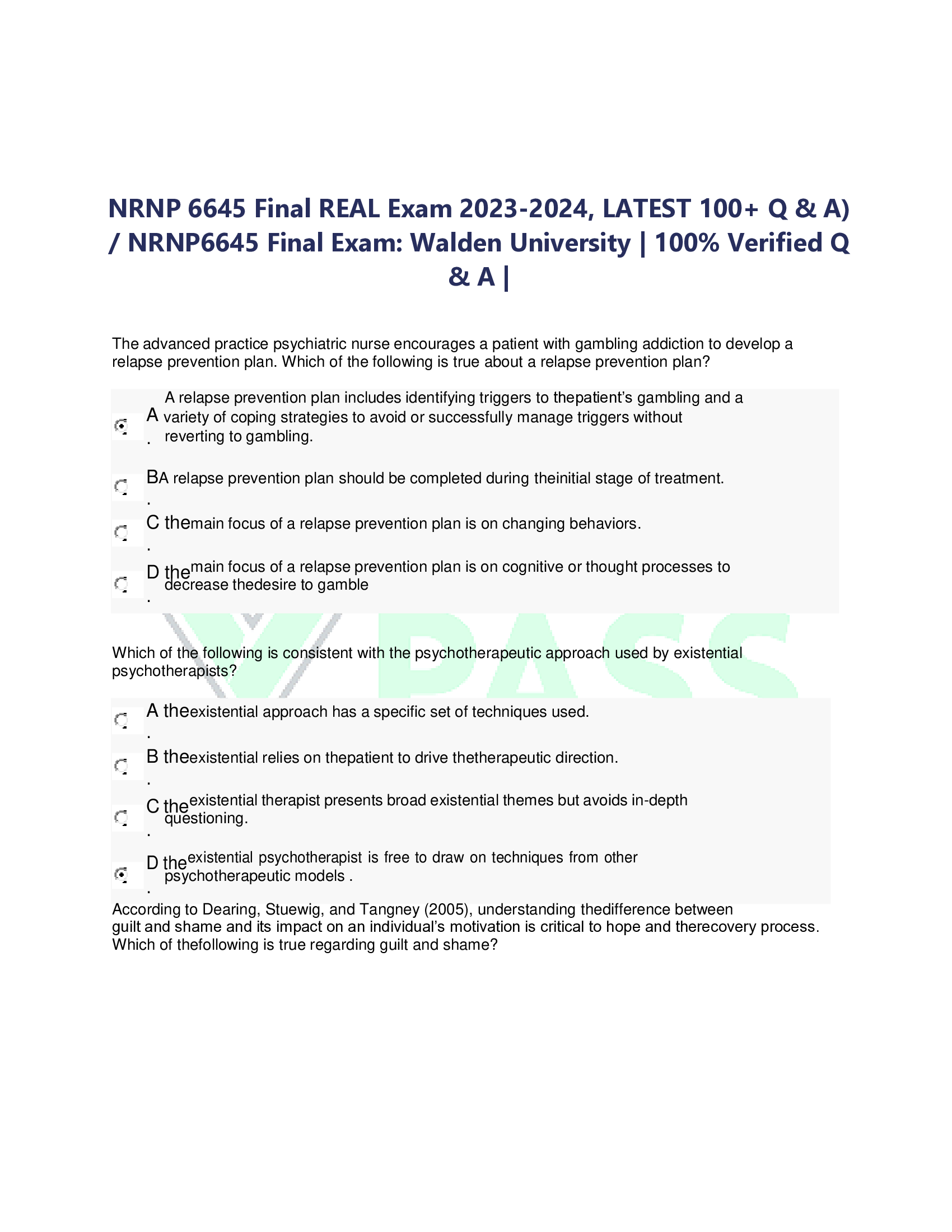 NRNP 6645 Final REAL Exam 2023-2024, LATEST 100+ Q & A) NRNP6645 Final Exam: Walden University | Verified