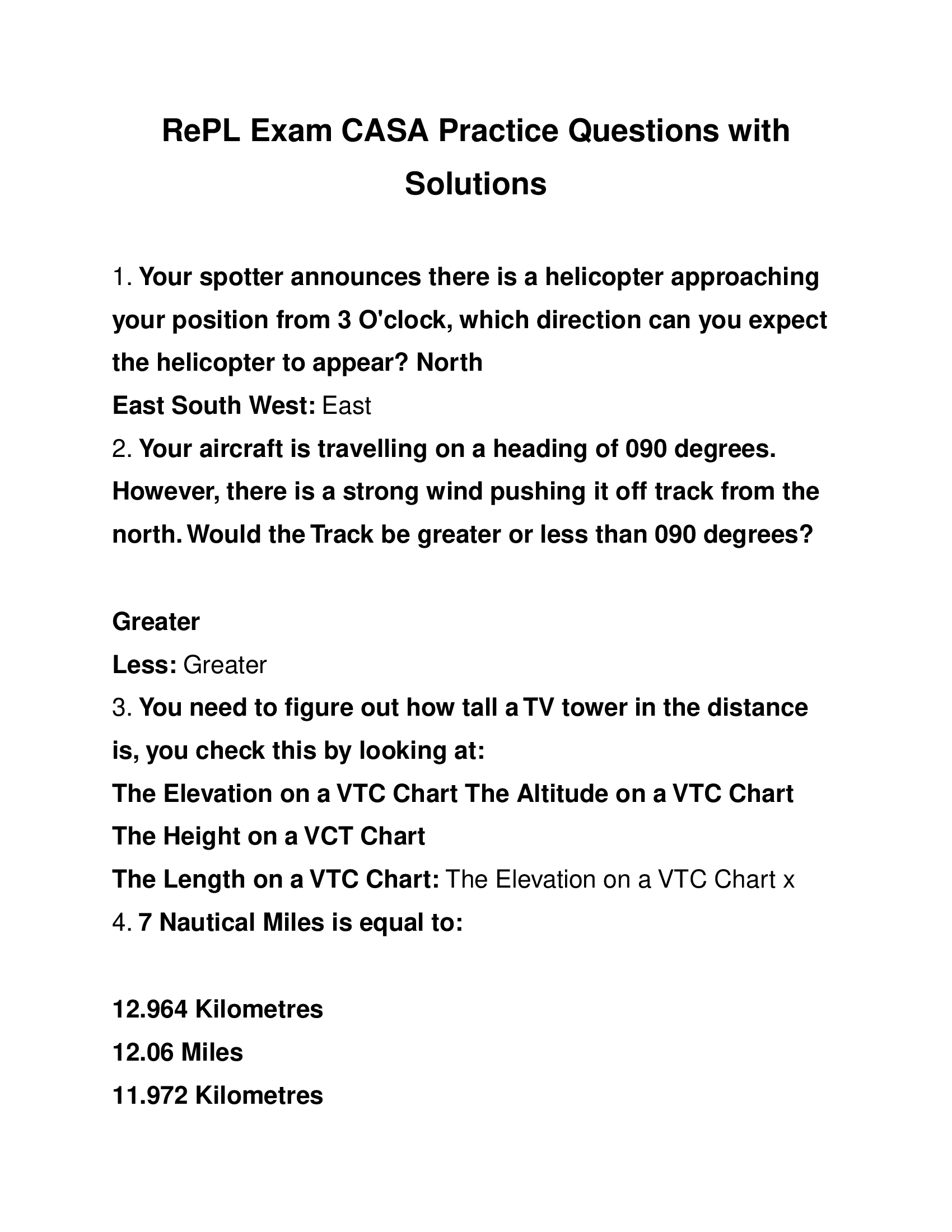 RePL Exam CASA Practice Questions with Solutions