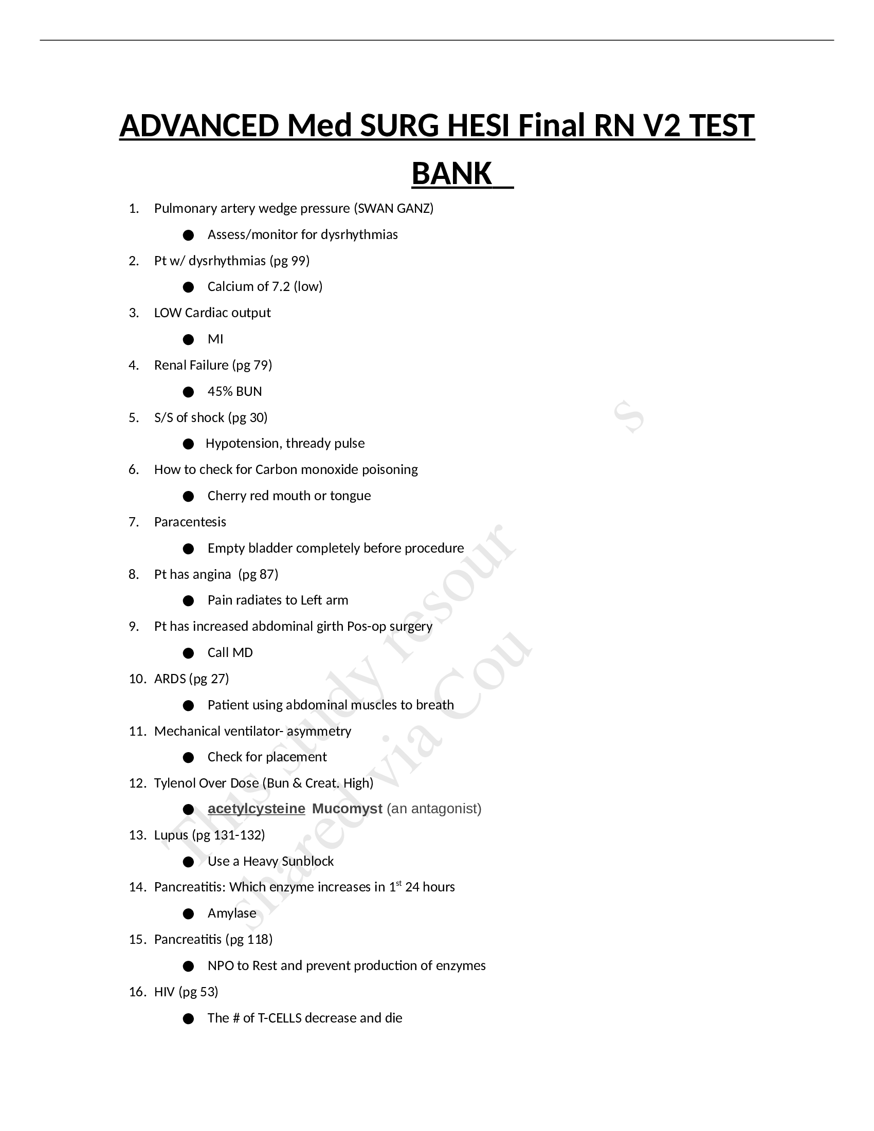 ADVANCED HESI MED SURG STUDY GUIDE V2 LATEST QUESTIONS WITH COMPLETE ANSWERS