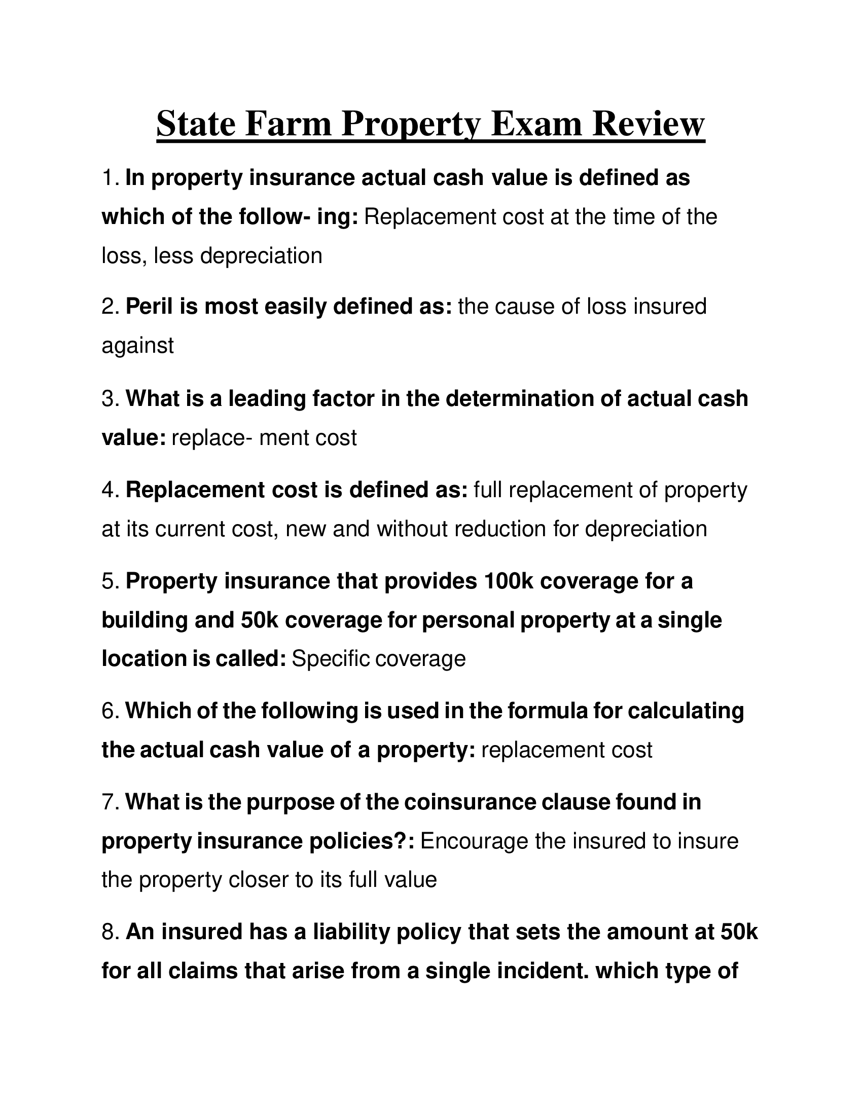 State Farm Property Exam Review
