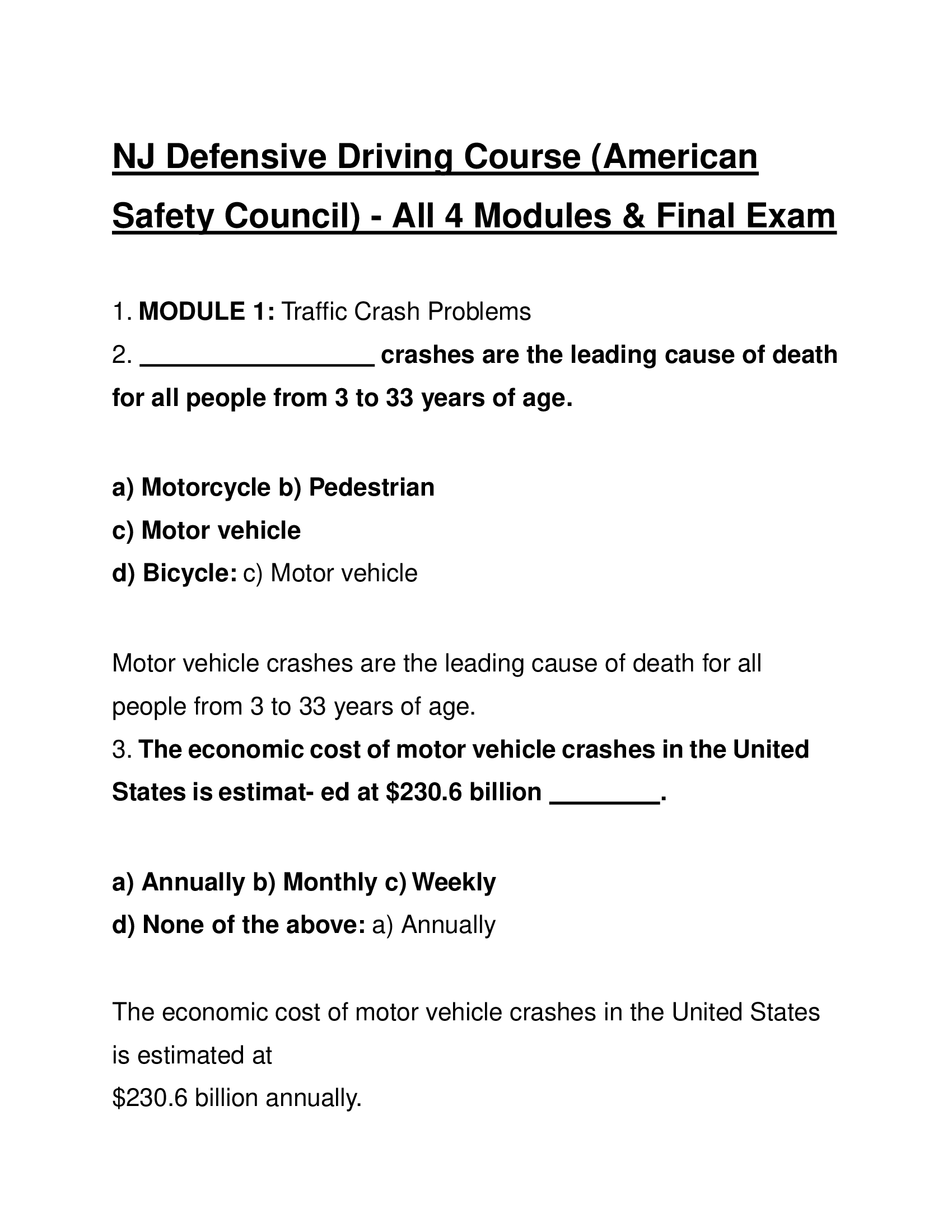 NJ Defensive Driving Course (American Safety Council) - All 4 Modules & Final Exam