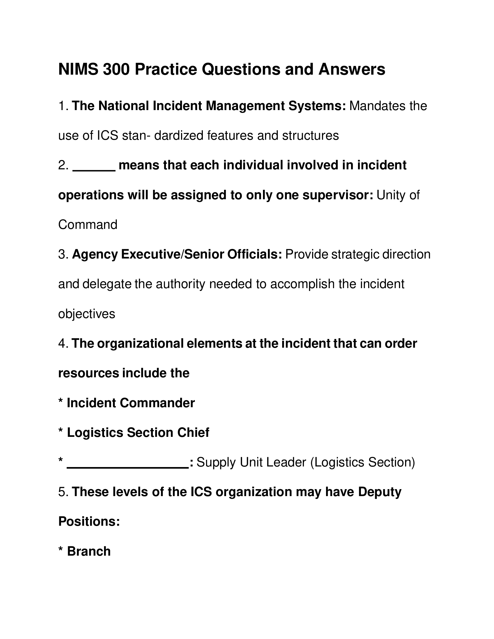 NIMS 300 Practice Questions and Answers