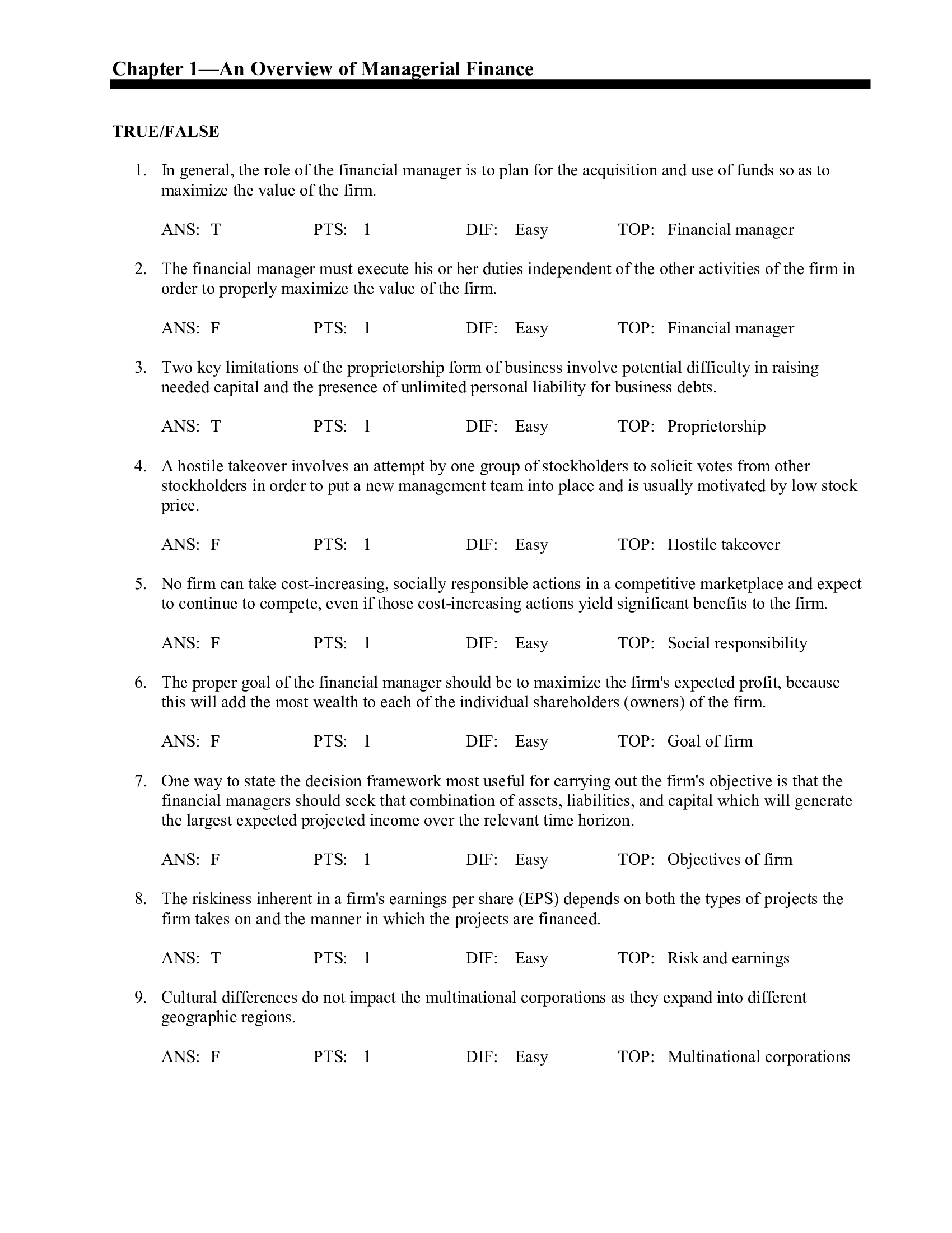Test Bank For CFIN 2010 1st Edition Besley