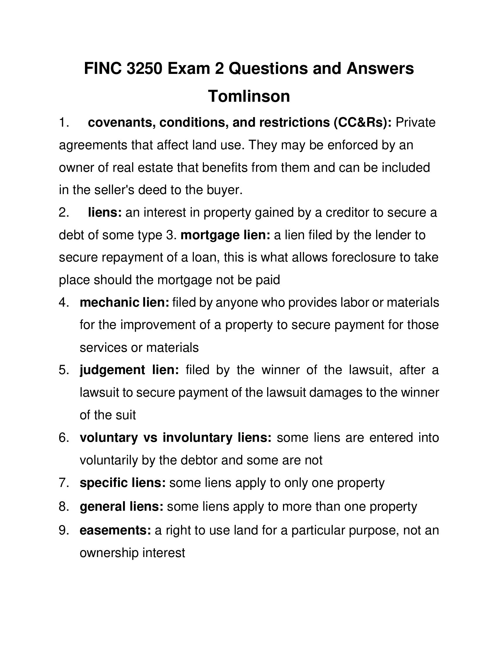 FINC 3250 Exam 2 Questions and Answers Tomlinson 2023