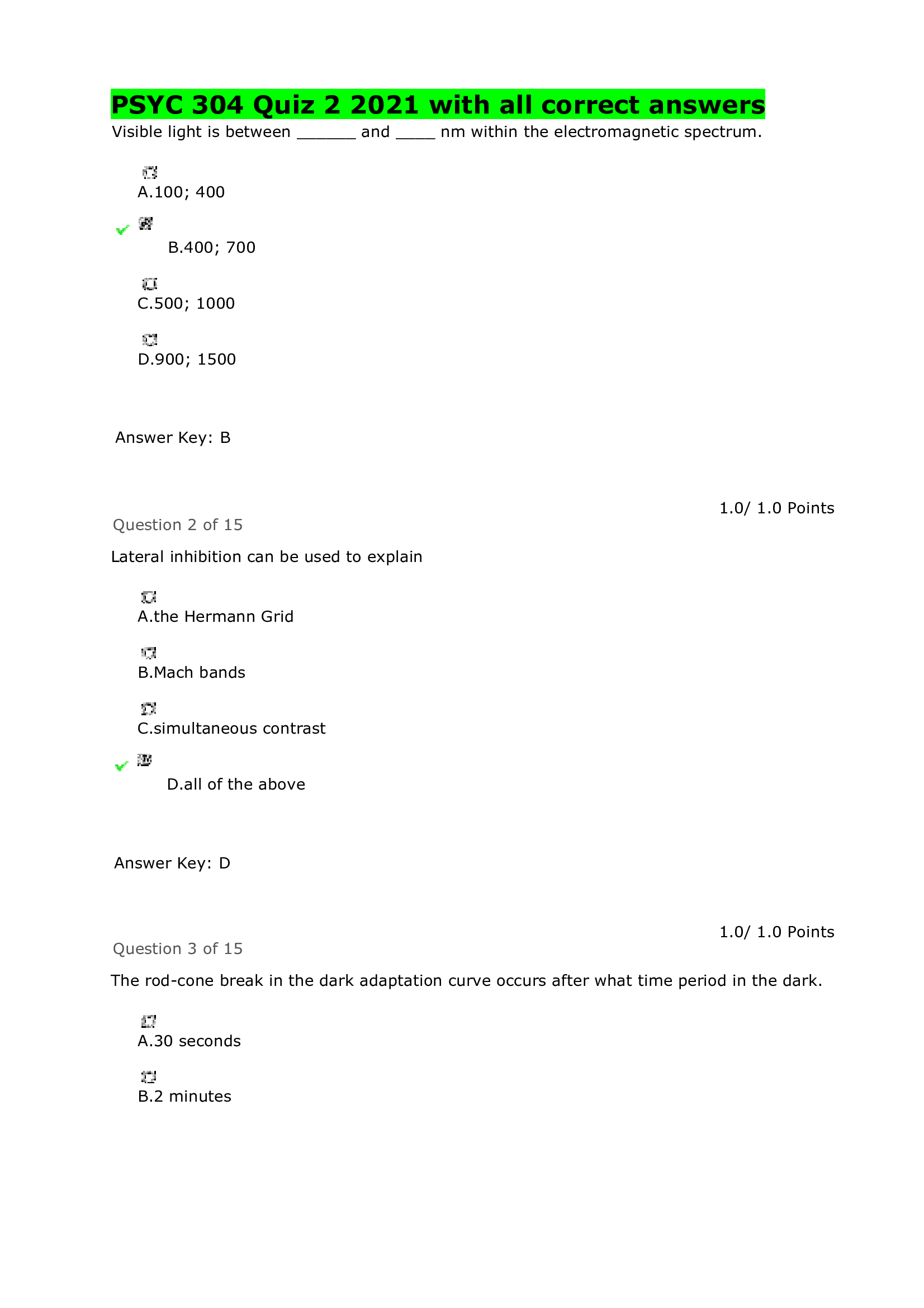 PSYC 304 Quiz 2 2021 with all correct answers