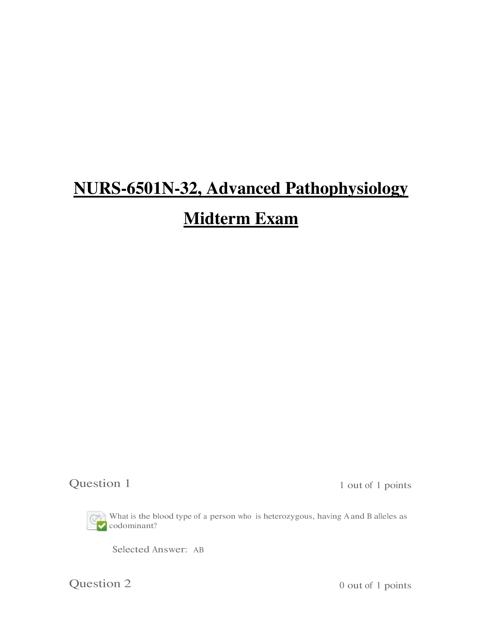 NURS-6501N-32, Advanced Pathophysiology Midterm Exam